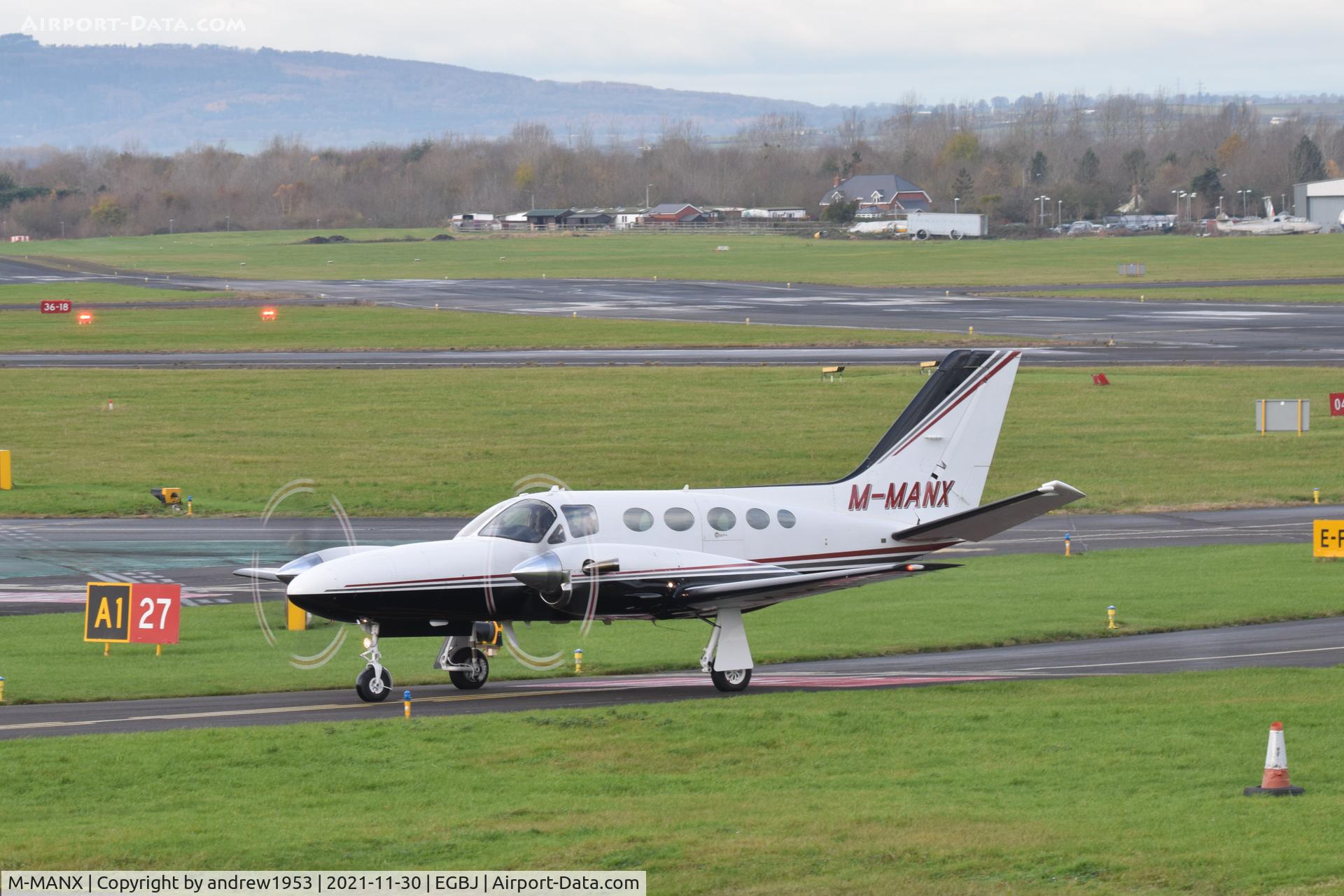 M-MANX, 1981 Cessna 425 Conquest I C/N 425-0044, M-MANX at Gloucestershire Airport.