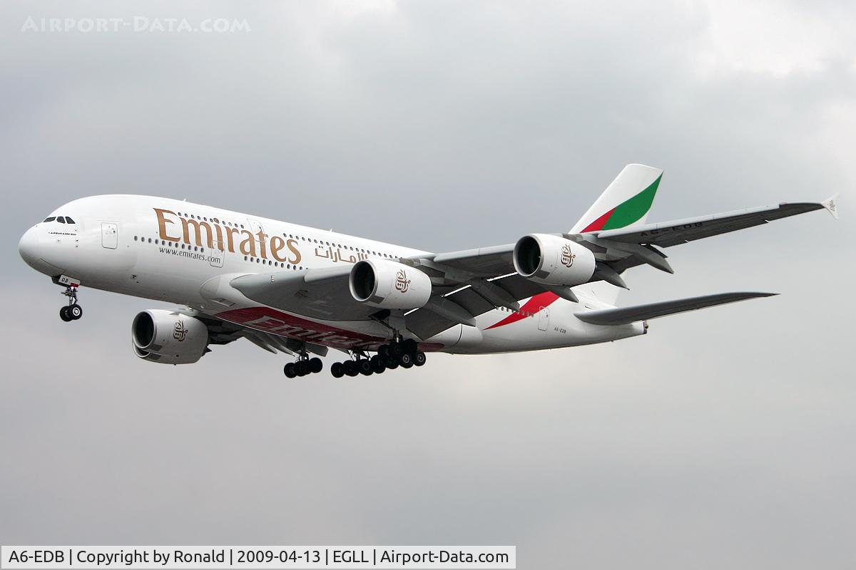 A6-EDB, 2008 Airbus A380-861 C/N 013, at lhr