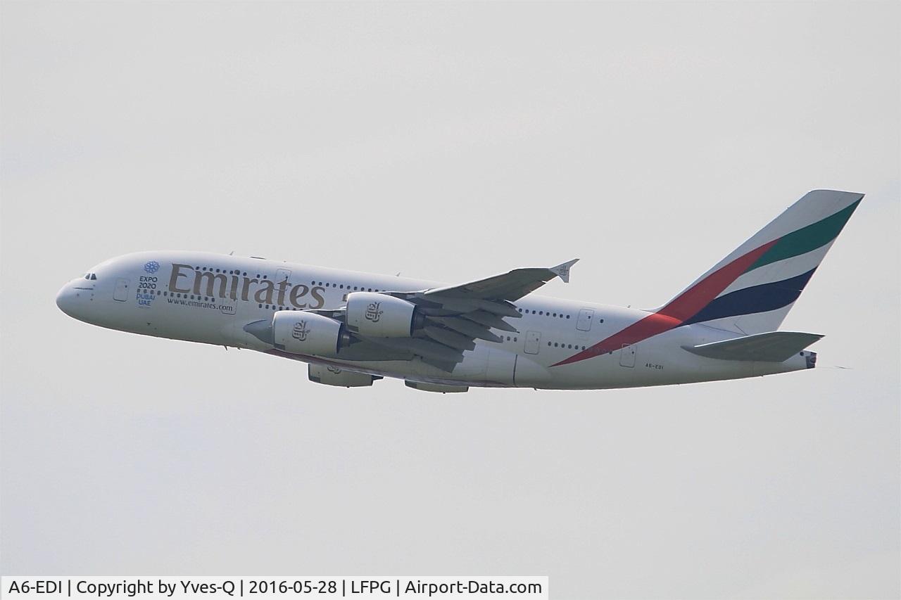 A6-EDI, 2009 Airbus A380-861 C/N 028, Airbus A380-861, Climbing from rwy 08L, Roissy Charles De Gaulle airport (LFPG-CDG)
