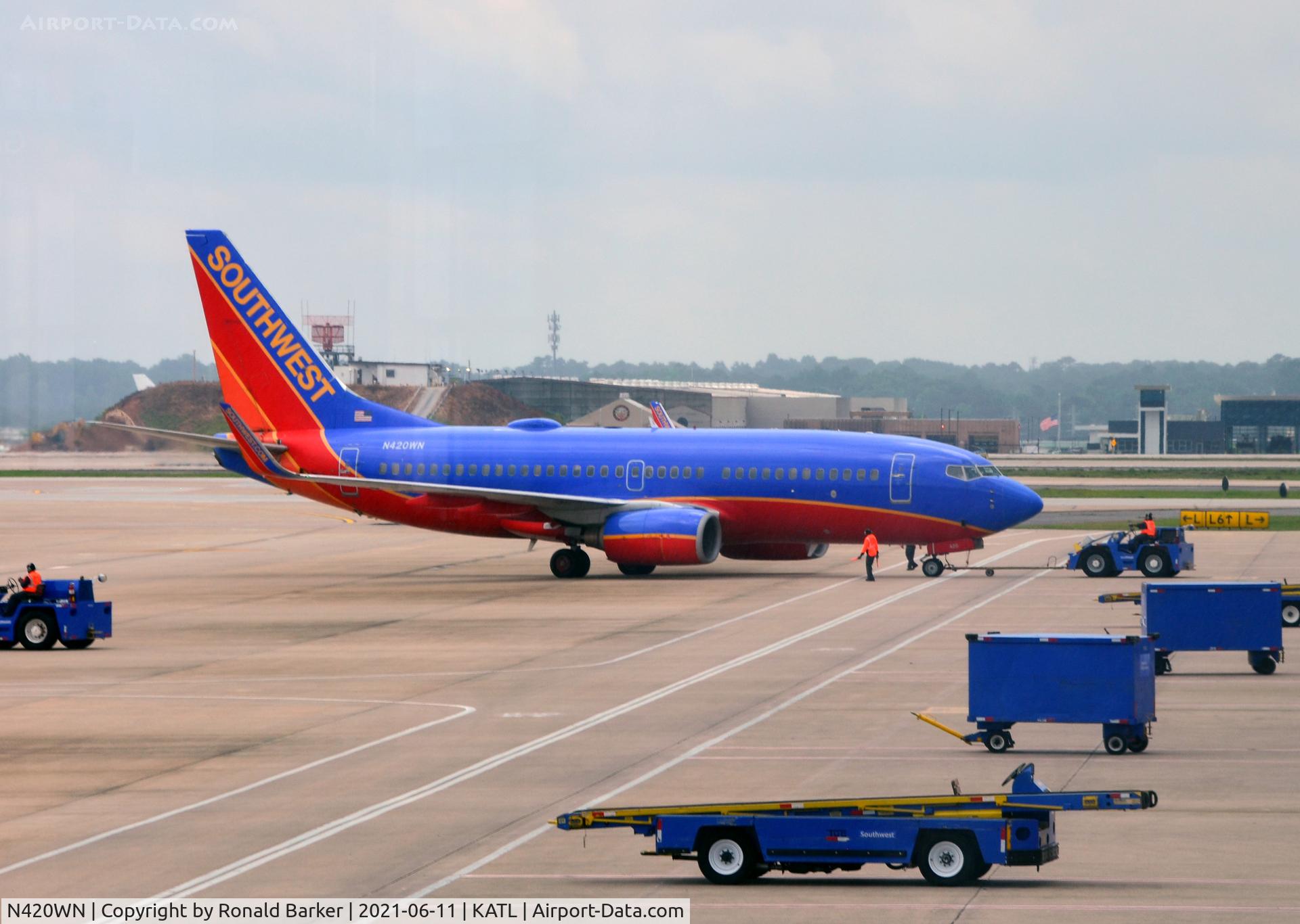 N420WN, 2001 Boeing 737-7H4 C/N 29825, Pushback Atlanta