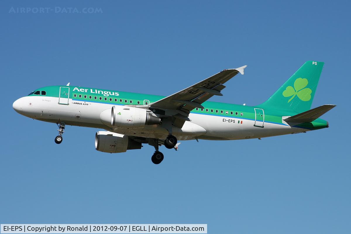 EI-EPS, 2008 Airbus A319-111 C/N 3377, at lhr