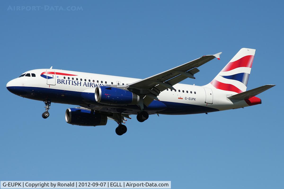 G-EUPK, 2000 Airbus A319-131 C/N 1236, at lhr
