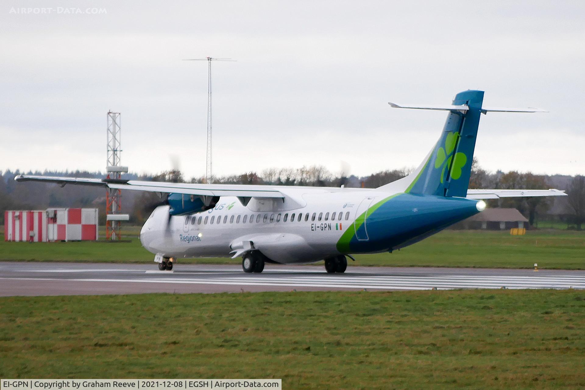 EI-GPN, 2015 ATR 72-212A C/N 1300, Departing from Norwich.