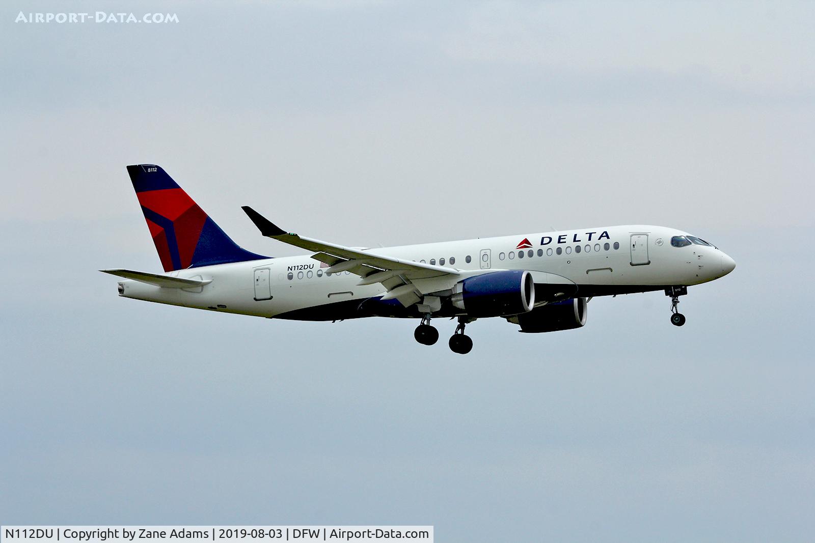 N112DU, 2019 Airbus A220-100 C/N 50031, Arriving at DFW Airport