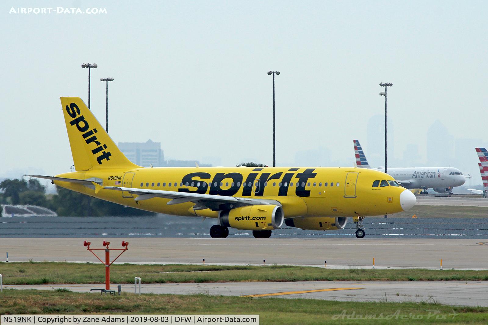 N519NK, 2006 Airbus A319-132 C/N 2723, Departing DFW Airport