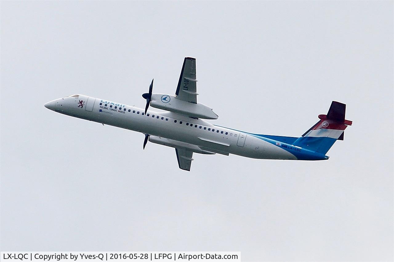 LX-LQC, 2015 De Havilland Canada DHC-8-400Q Dash 8 C/N 4513, De Havilland Canada DHC-8-400Q Dash 8, Climbing from rwy 08L, Roissy Charles De Gaulle airport (LFPG-CDG)