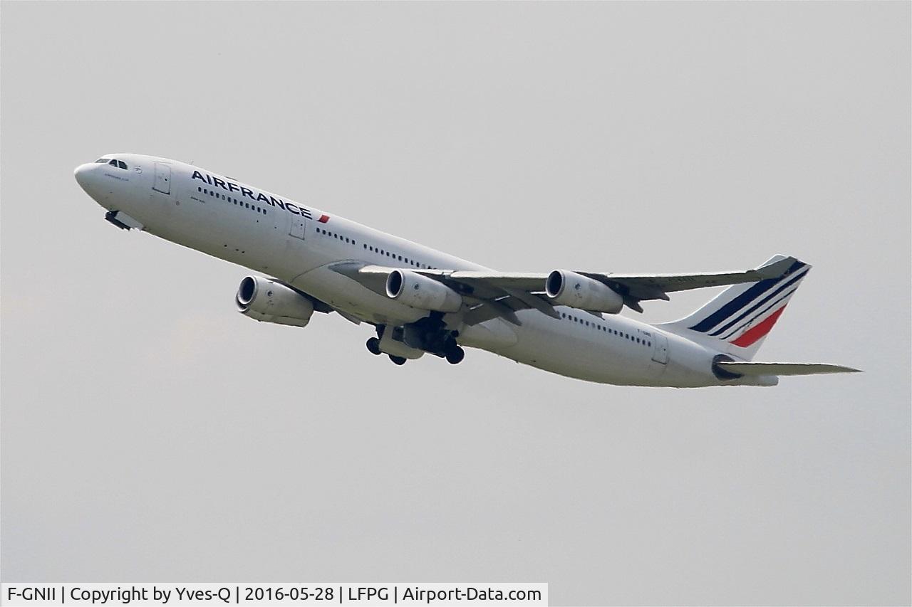F-GNII, 2001 Airbus A340-313X C/N 399, Airbus A340-313X, Take off rwy 08L, Roissy Charles De Gaulle airport (LFPG-CDG)
