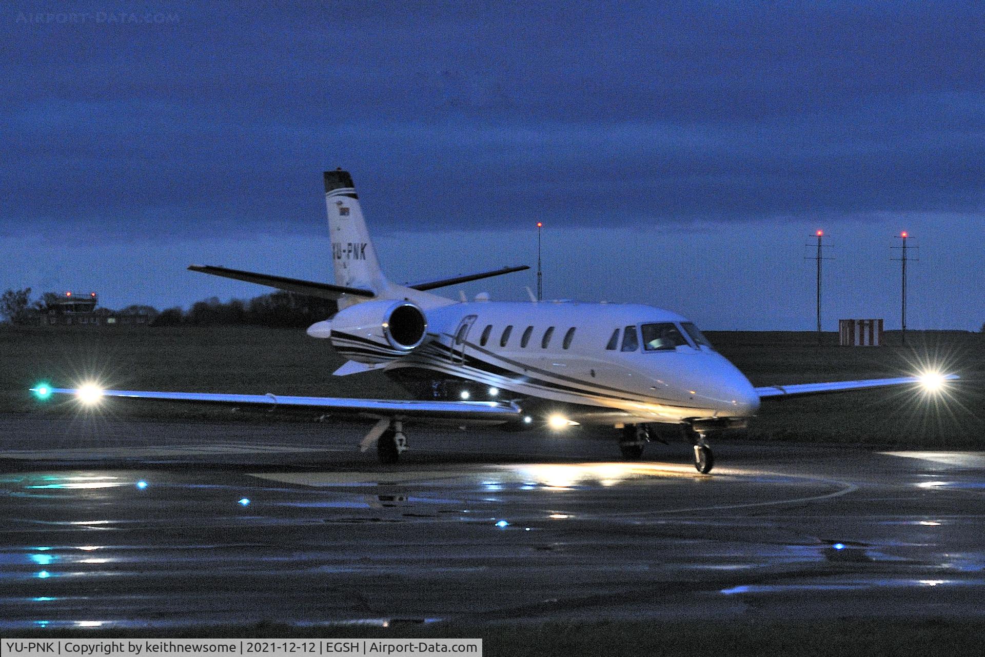 YU-PNK, 2016 Cessna 560XL Citation XLS+ C/N 560-6209, Leaving Norwich.