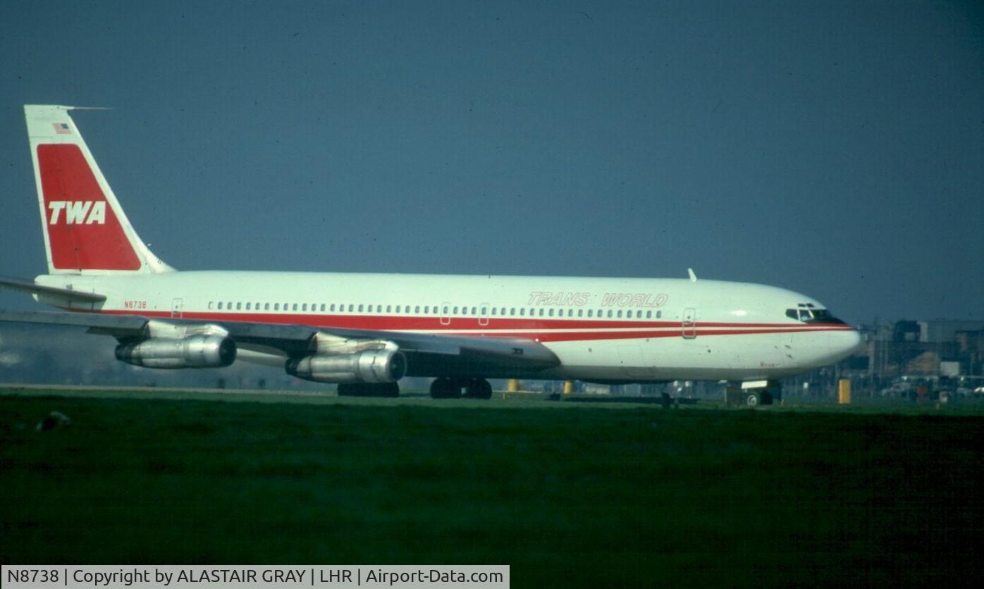 N8738, 1969 Boeing 707-331B C/N 20067, on a nice sunny day at Heathrow taxiing down to runway 27R