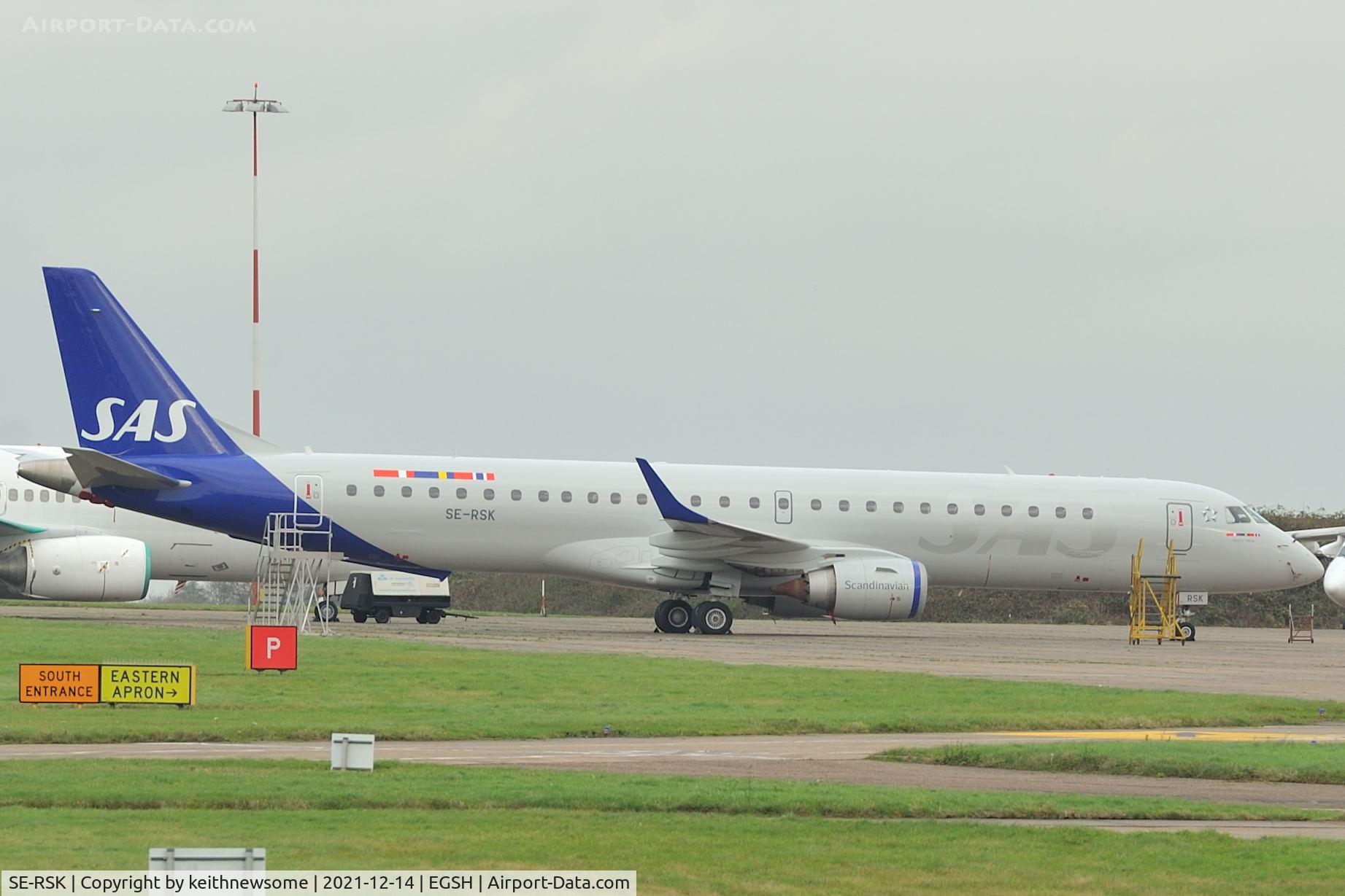 SE-RSK, 2007 Embraer 195LR (ERJ-190-200LR) C/N 19000120, Parked at Norwich, formerly G-FBEG.
