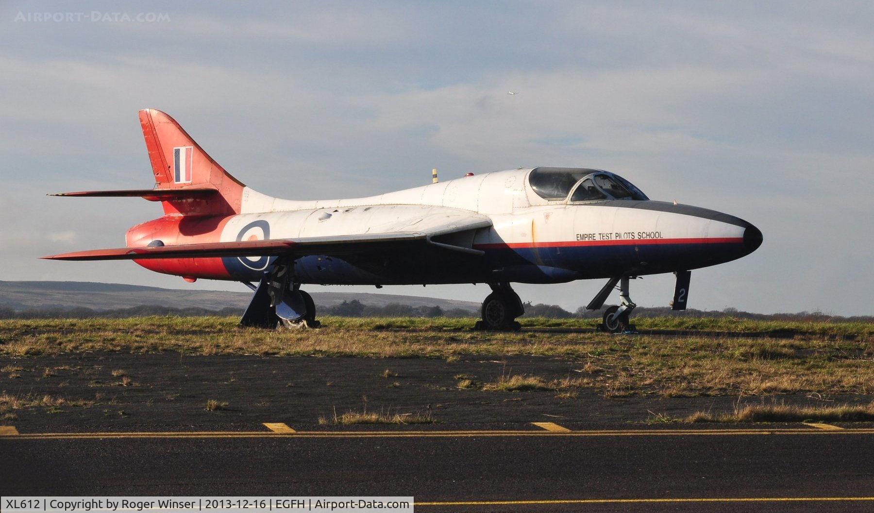 XL612, 1958 Hawker Hunter T.7 C/N 41H-695346, Ex-8 Squadron RAF/ETPS was the airport's first gate guardian (from January 2012 to July 2017).