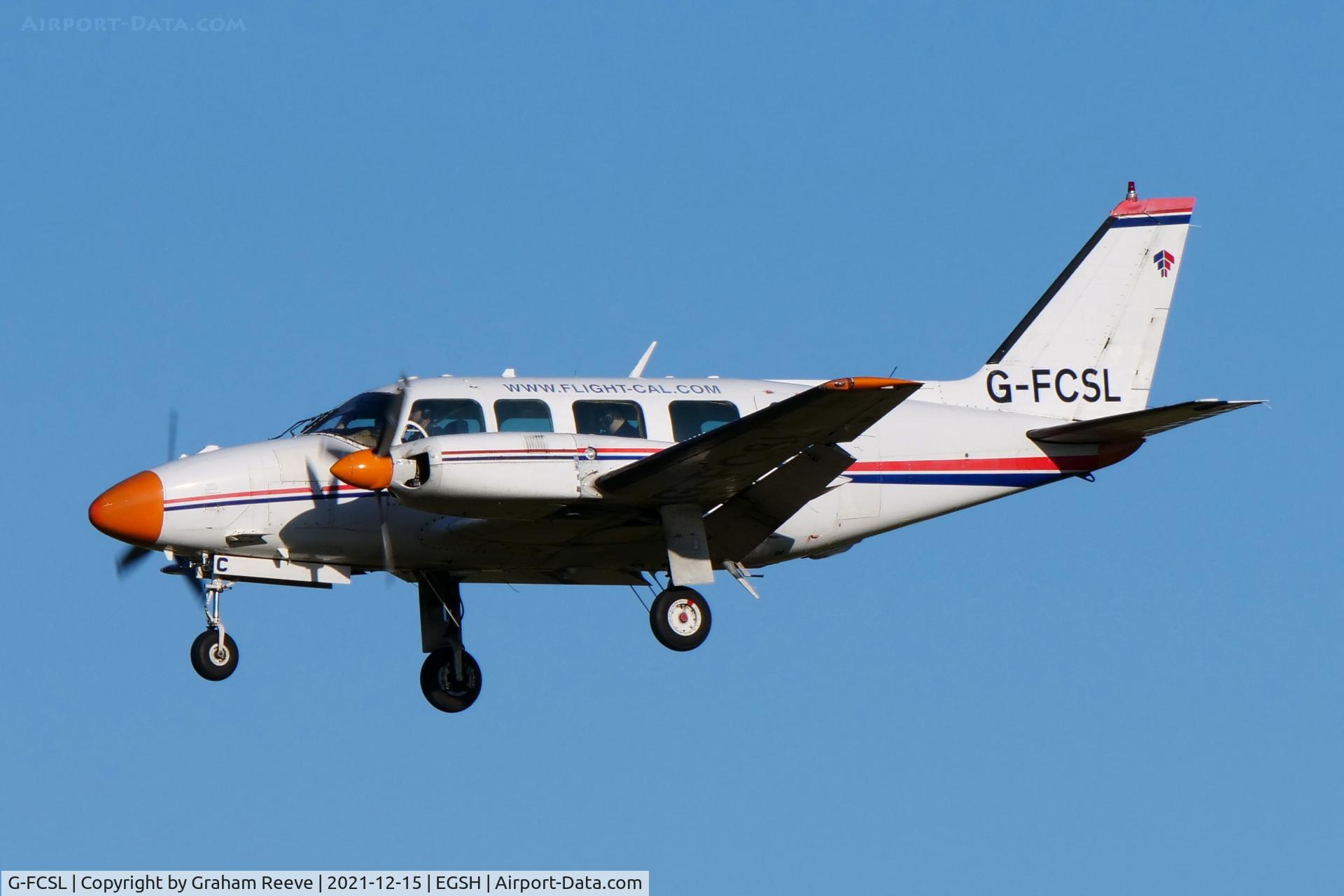 G-FCSL, 1972 Piper PA-31-350 Chieftain C/N 31-7852052, Landing at Norwich.