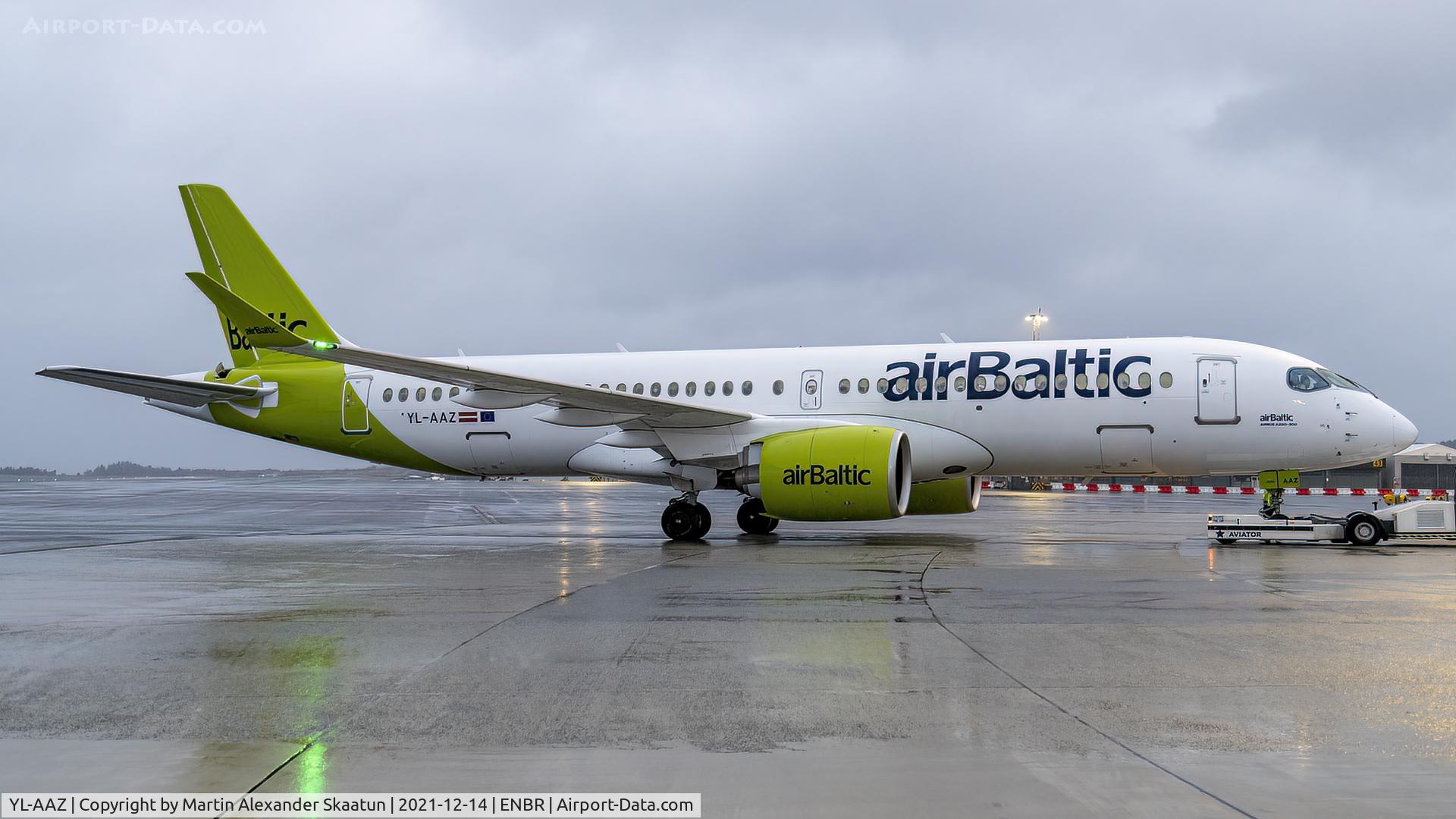 YL-AAZ, 2021 Airbus A220-300 C/N 55114, Just pushed back from gate 27.