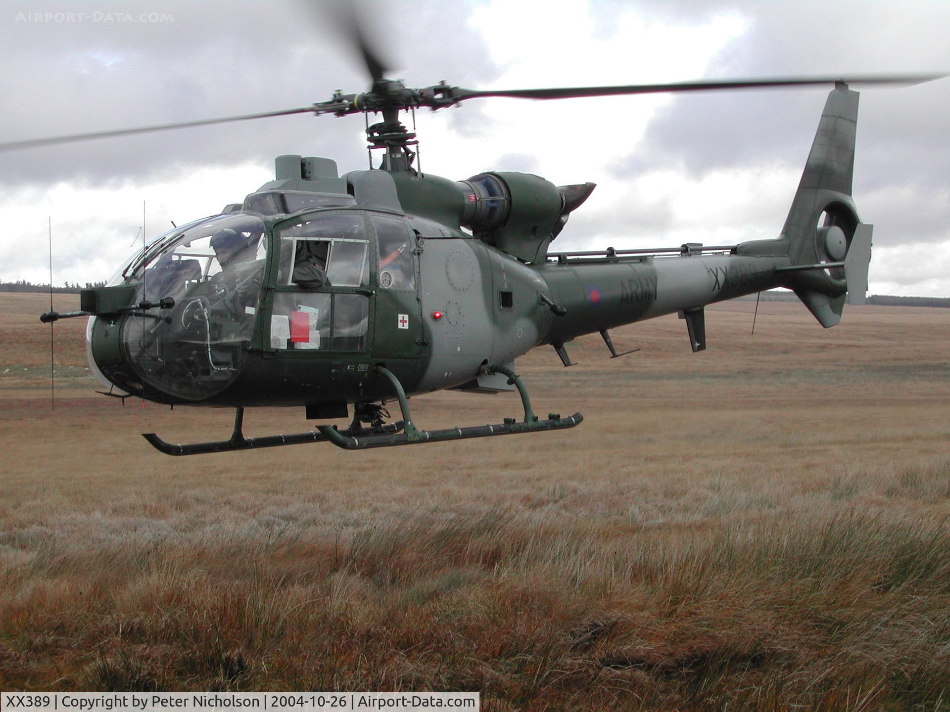 XX389, 1975 Westland SA-341B Gazelle AH1 C/N 1291, Gazelle AH.1, callsign Army Air 436, of 654 Squadron on exercise in October 2004