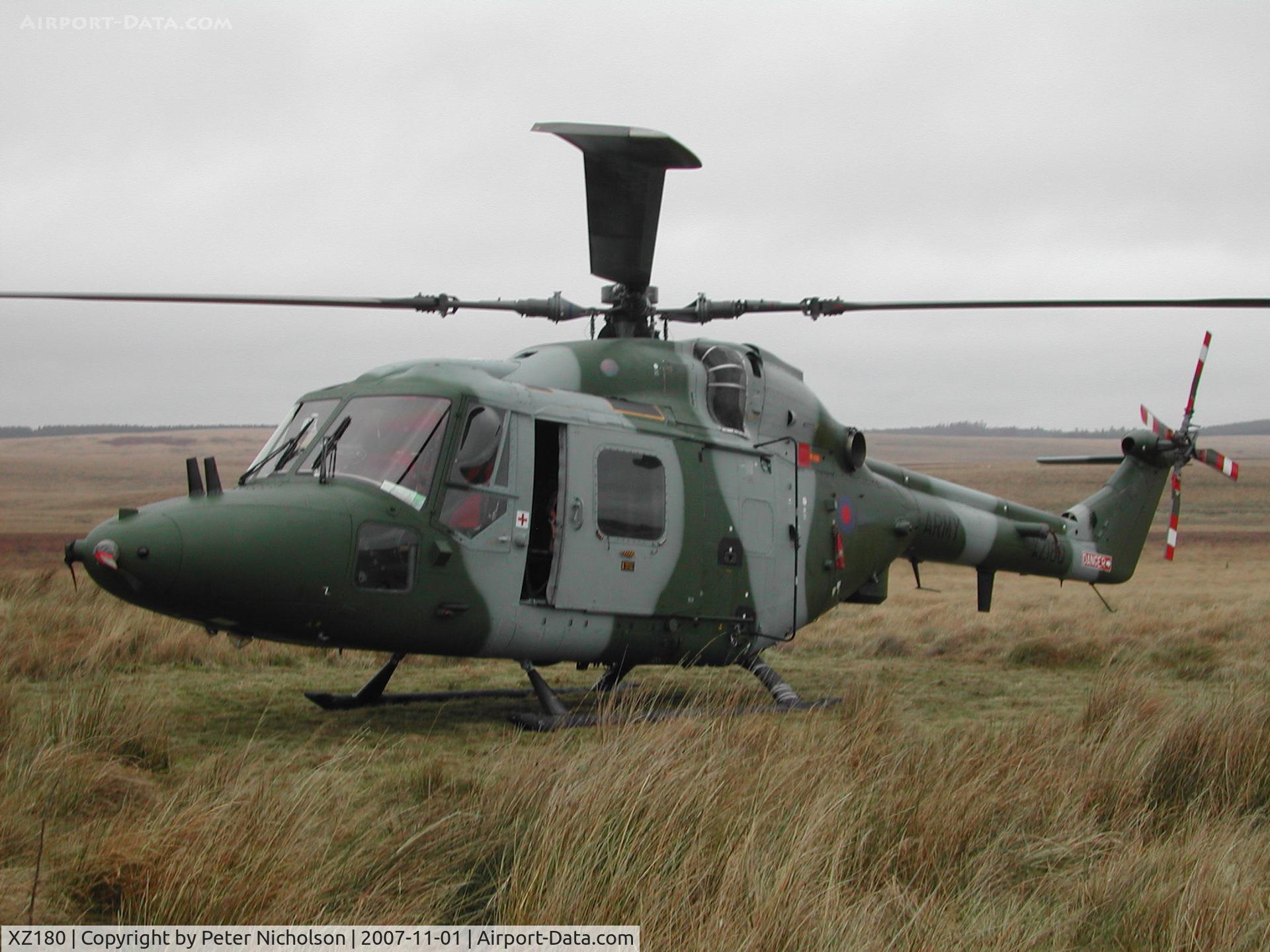 XZ180, 1978 Westland Lynx AH.7 C/N 055, Lynx AH.7, callsign Marine 1, of 847 Naval Air Squadron on training exercise in November 2007.