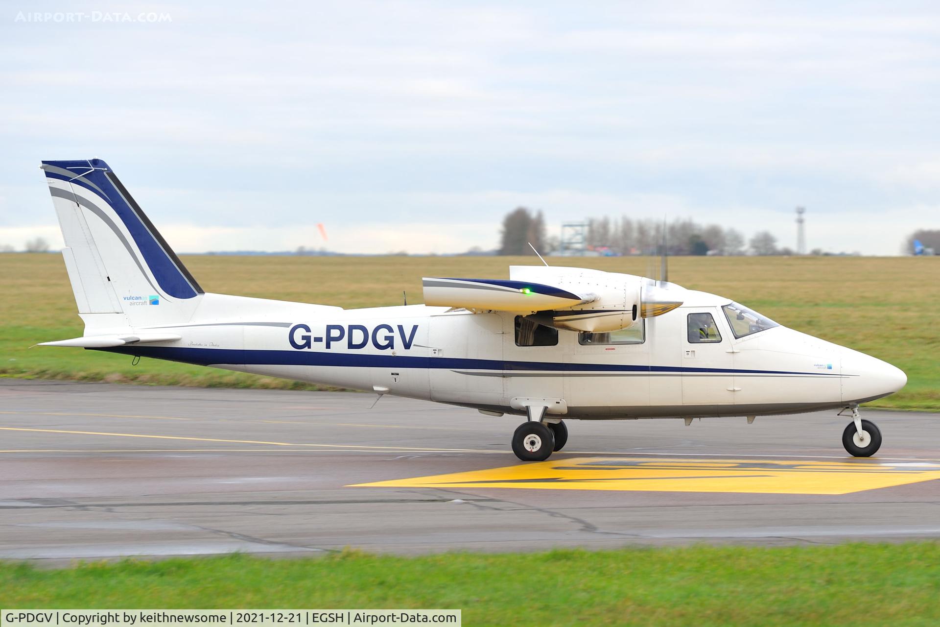 G-PDGV, 2015 Vulcanair P-68TC Observer C/N 485-52-TC, Leaving Norwich for survey work.