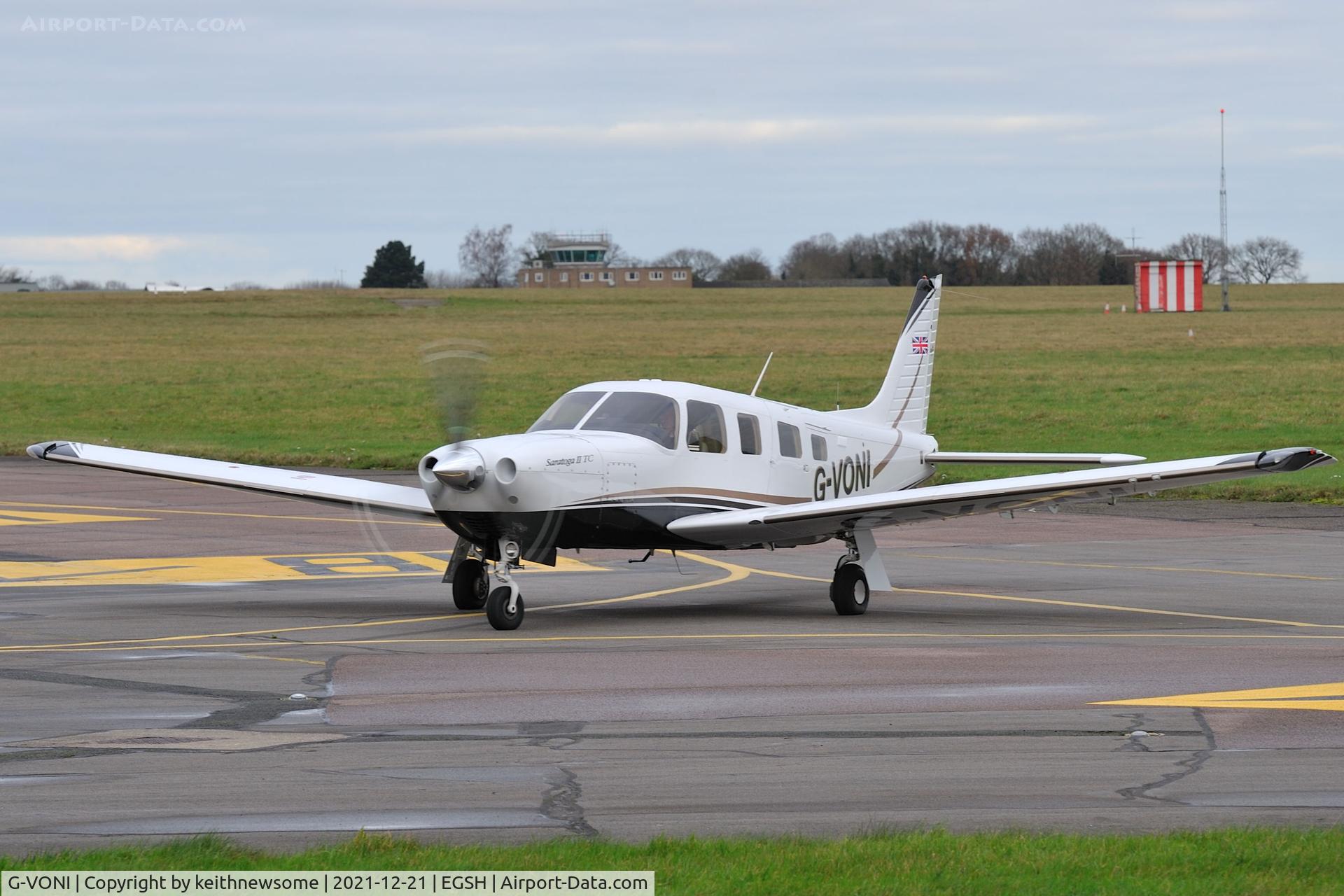 G-VONI, 2006 Piper PA-32R-301T Turbo Saratoga Turbo Saratoga C/N 3257441, Arriving at Norwich.