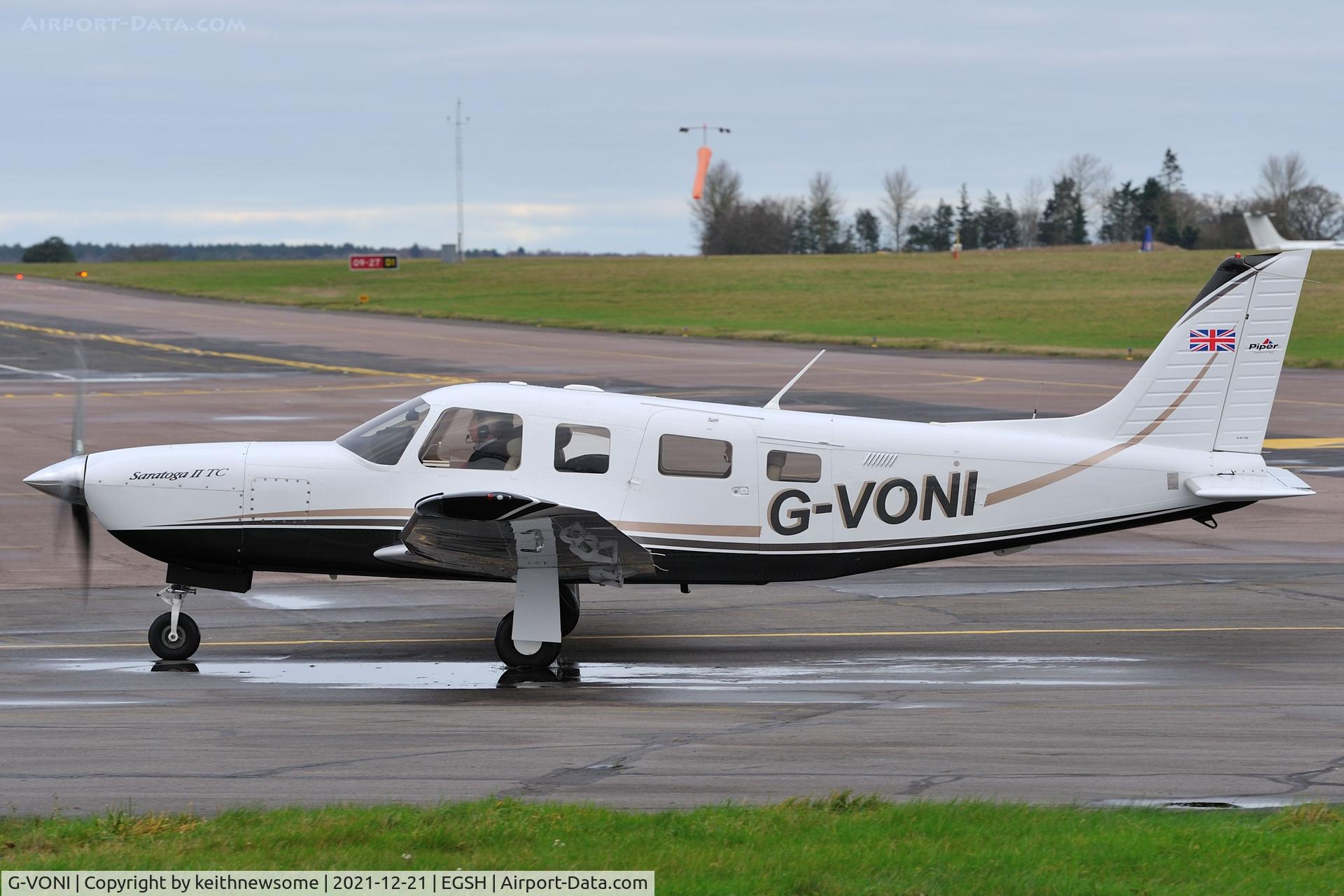 G-VONI, 2006 Piper PA-32R-301T Turbo Saratoga Turbo Saratoga C/N 3257441, Arriving at Norwich.