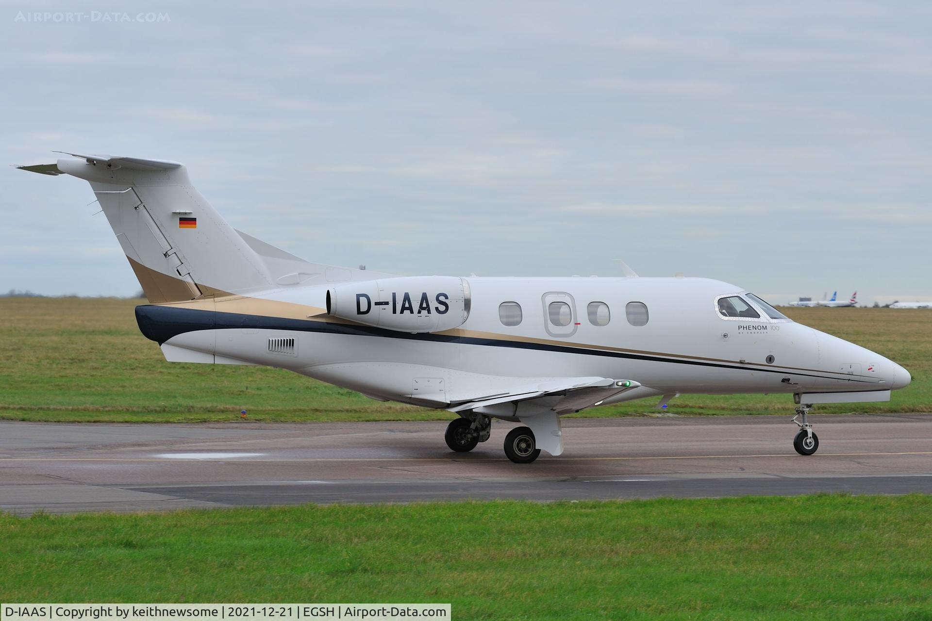 D-IAAS, 2010 Embraer EMB-500 Phenom 100 C/N 50000132, Leaving Norwich for Biggin Hill.