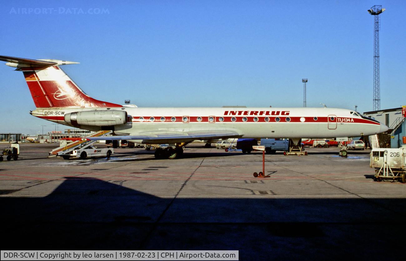 DDR-SCW, 1975 Tupolev Tu-134A-3 C/N 31218, Copenhagen 23.2.1987