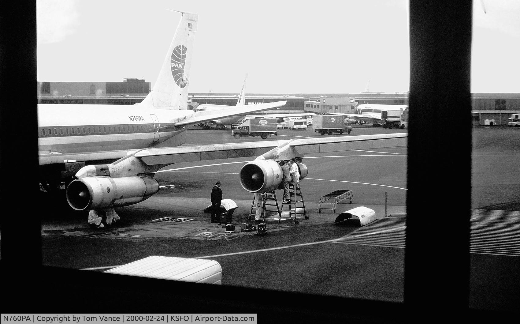 N760PA, 1962 Boeing 707-321B C/N 18335, at HNL - thrift store find on this photo and bunch of others, N760PA getting engine work done at the gate- there was no photographer info on the color slide - most likely taken late 1970s.