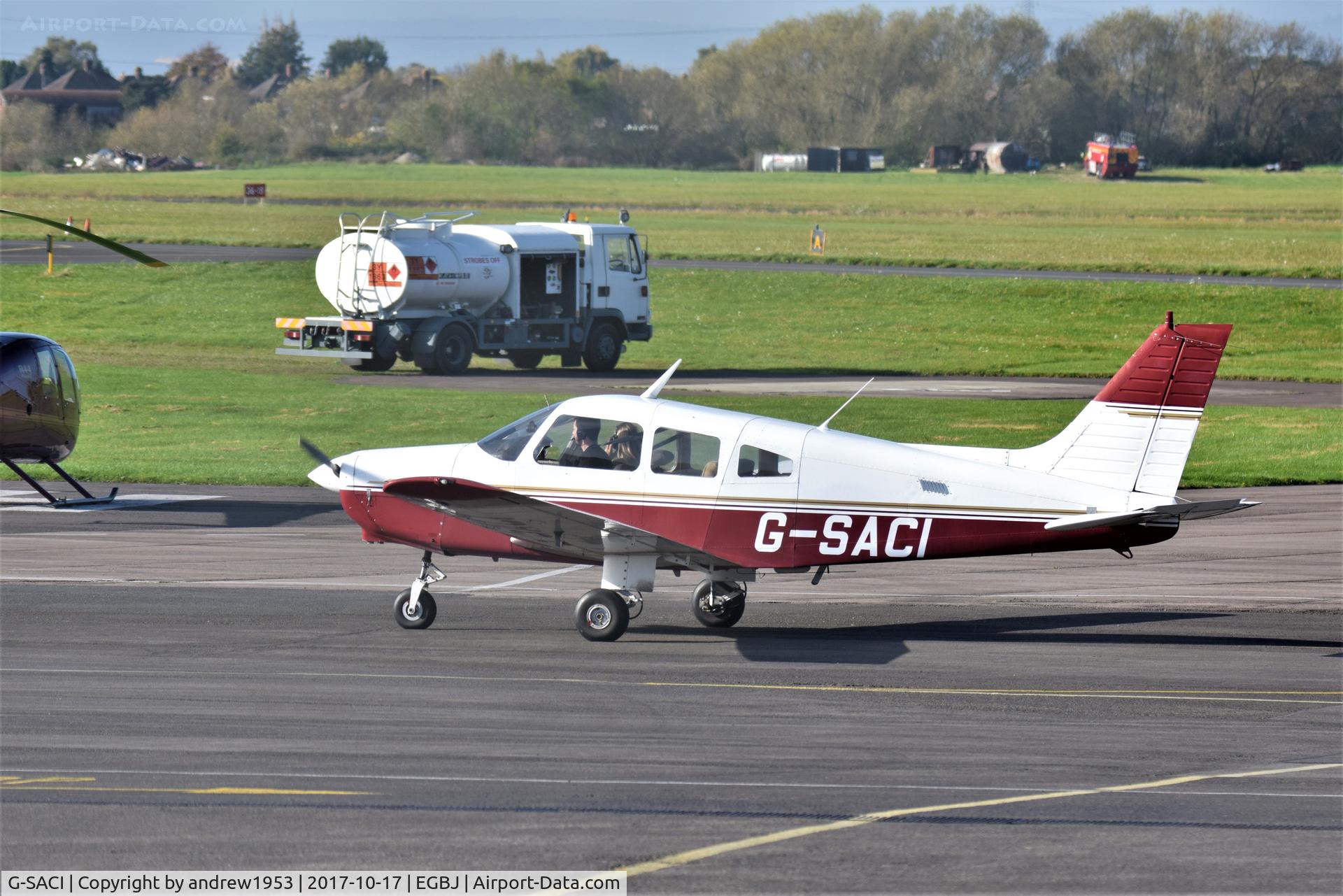 G-SACI, 1982 Piper PA-28-161 Cherokee Warrior II C/N 28-8216123, G-SACI at Gloucestershire Airport.