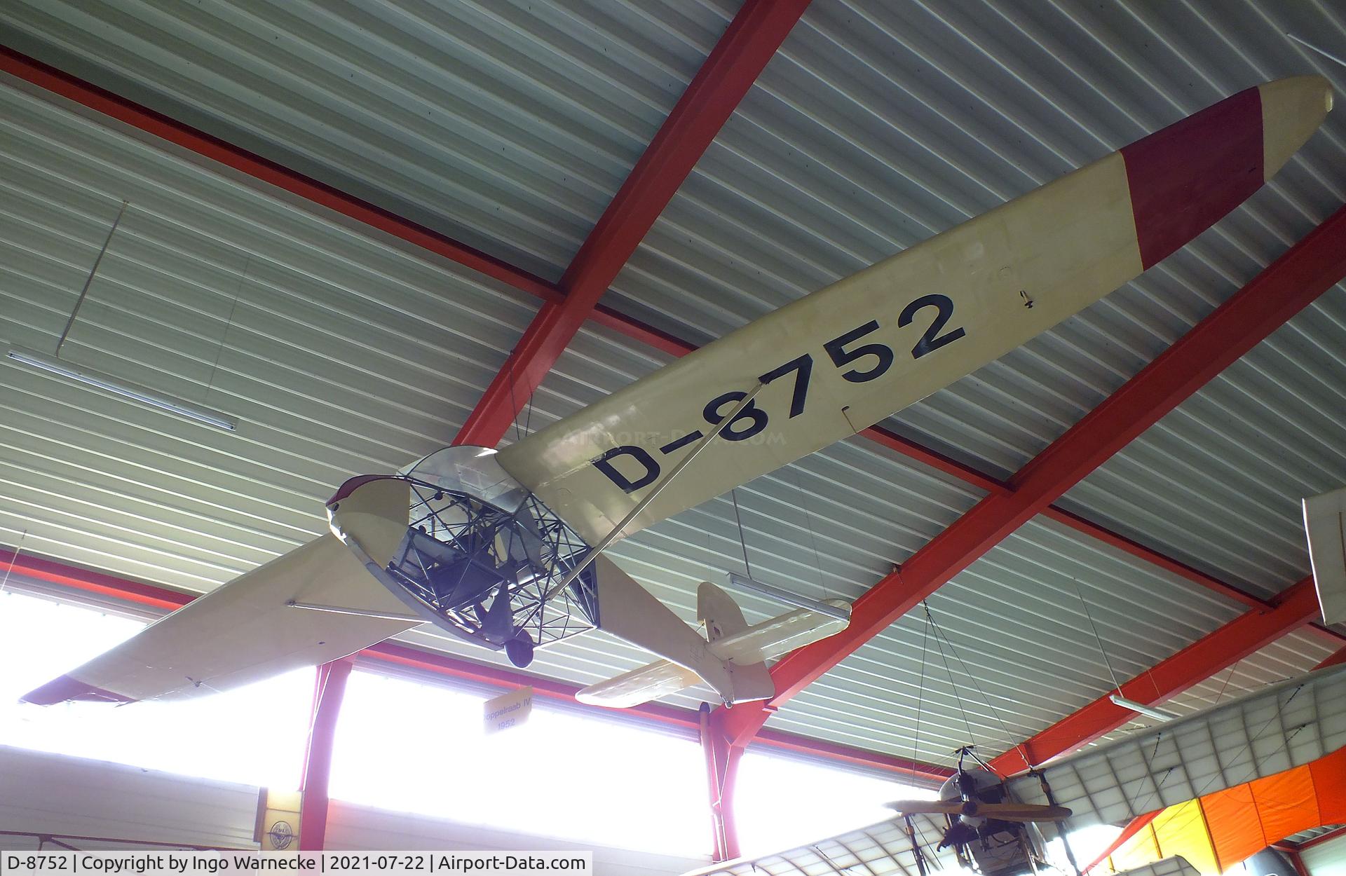 D-8752, 1952 Raab Doppelraab IV C/N 254, Raab Doppelraab IV (minus outer skin at cockpit section) at the Flugausstellung P. Junior, Hermeskeil