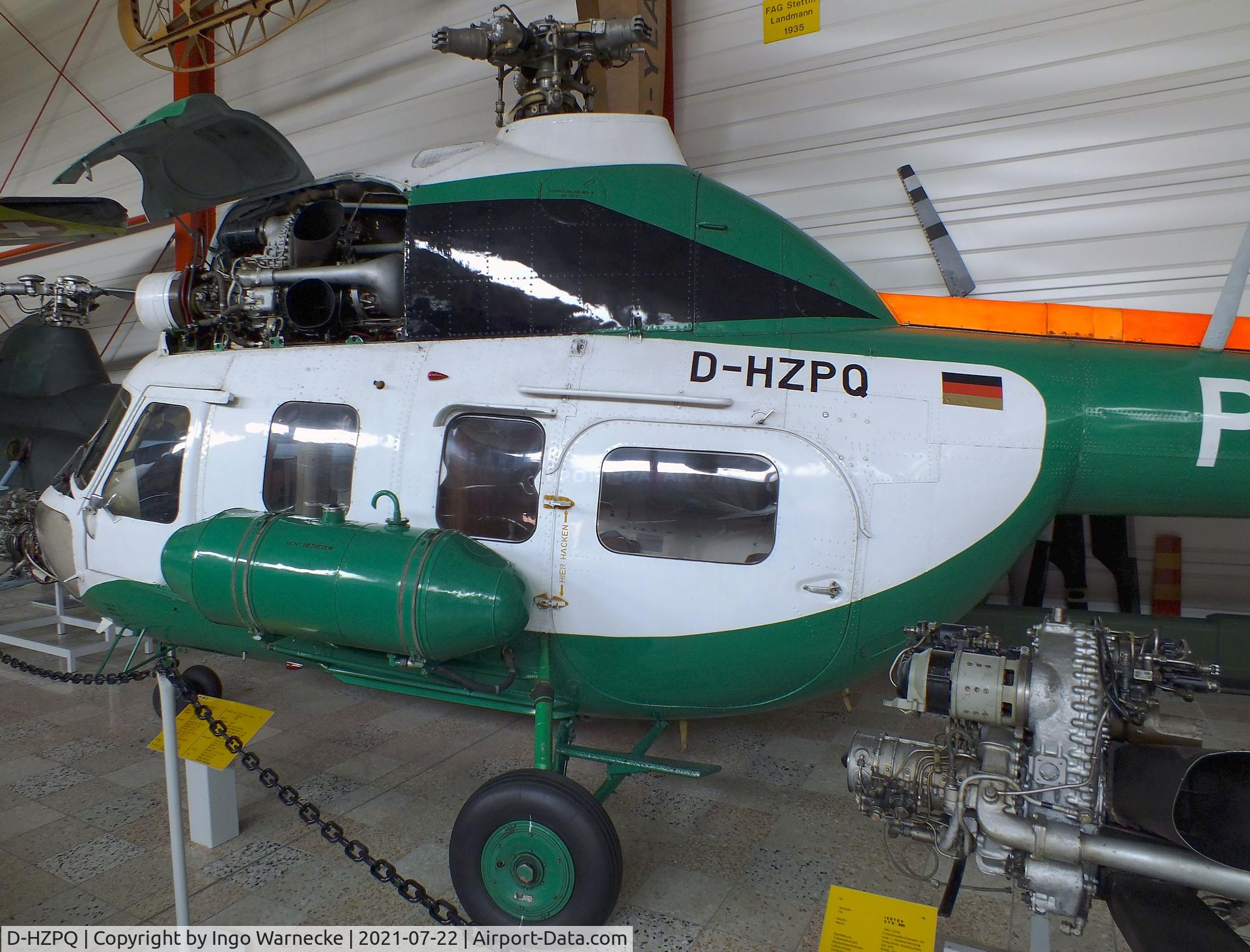 D-HZPQ, Mil (PZL-Swidnik) Mi-2 C/N 562945063, Mil (PZL-Swidnik) Mi-2 HOPLITE (minus main rotor blades) at the Flugausstellung P. Junior, Hermeskeil