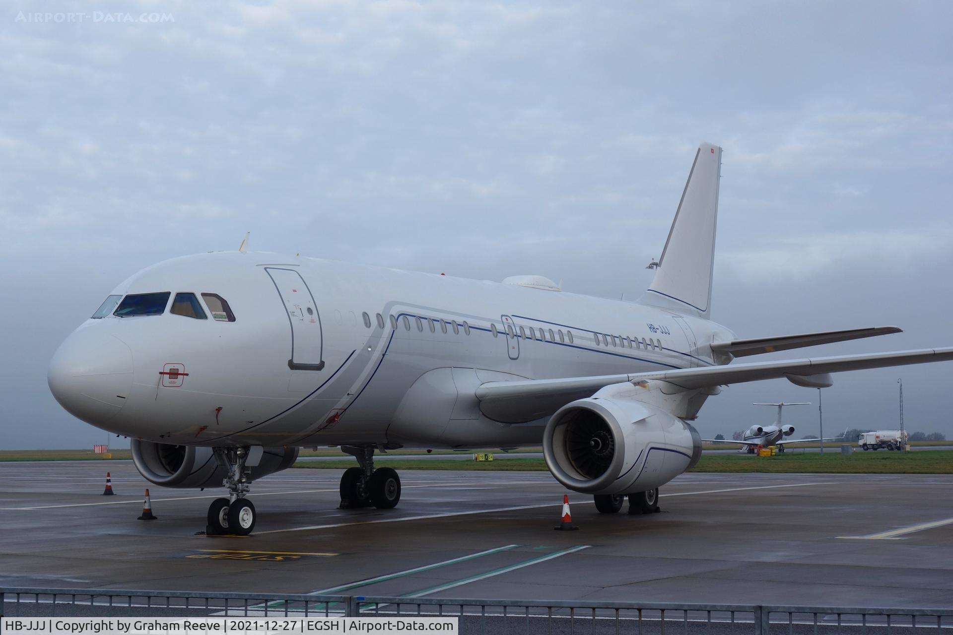 HB-JJJ, 2005 Airbus A319-133CJ C/N 2421, Parked at Norwich.