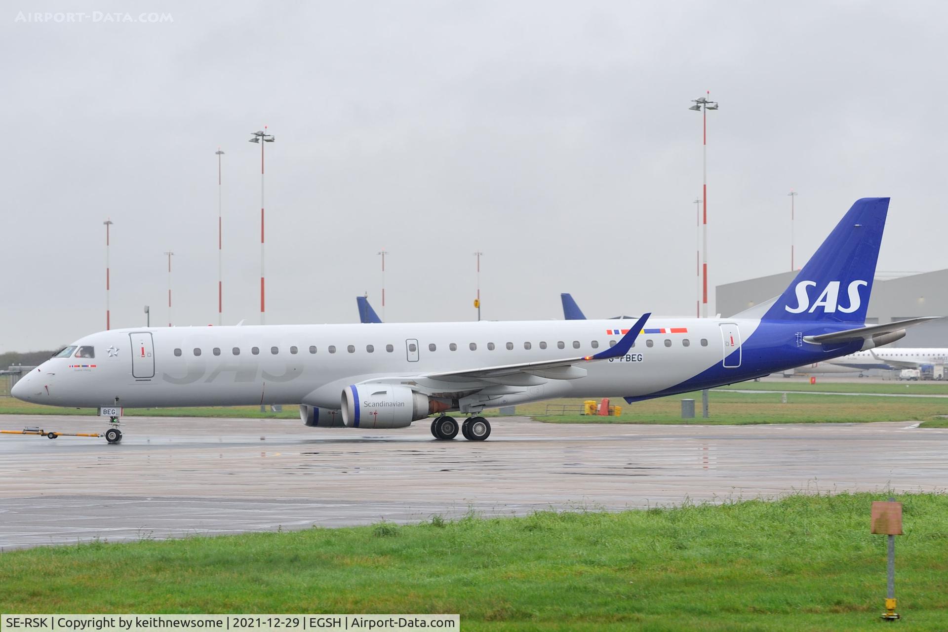 SE-RSK, 2007 Embraer 195LR (ERJ-190-200LR) C/N 19000120, Now showing taped on registration G-FBEG again !