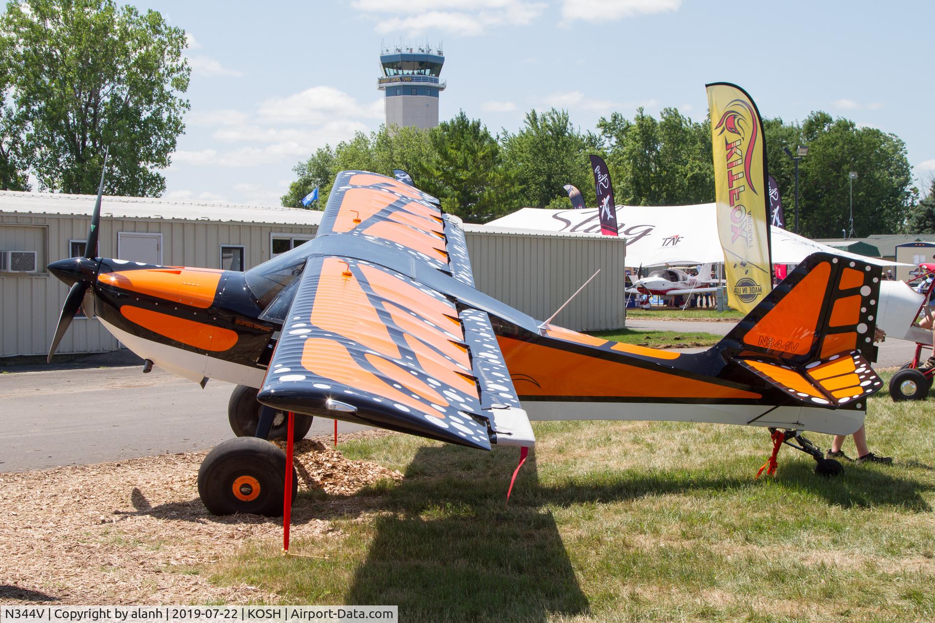 N344V, 2019 Kitfox Aircraft S7 Super Sport C/N KA17235352, At AirVenture 2019 - brilliant Monarch butterfly paint job!