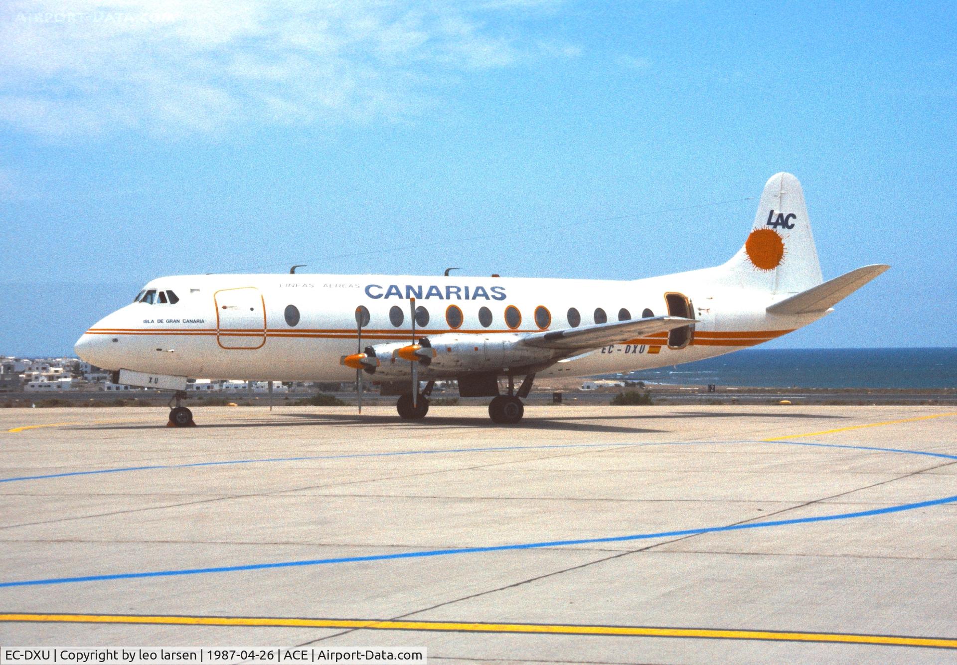 EC-DXU, 1958 Vickers Viscount 806 C/N 264, Arrecife 26.4.1987