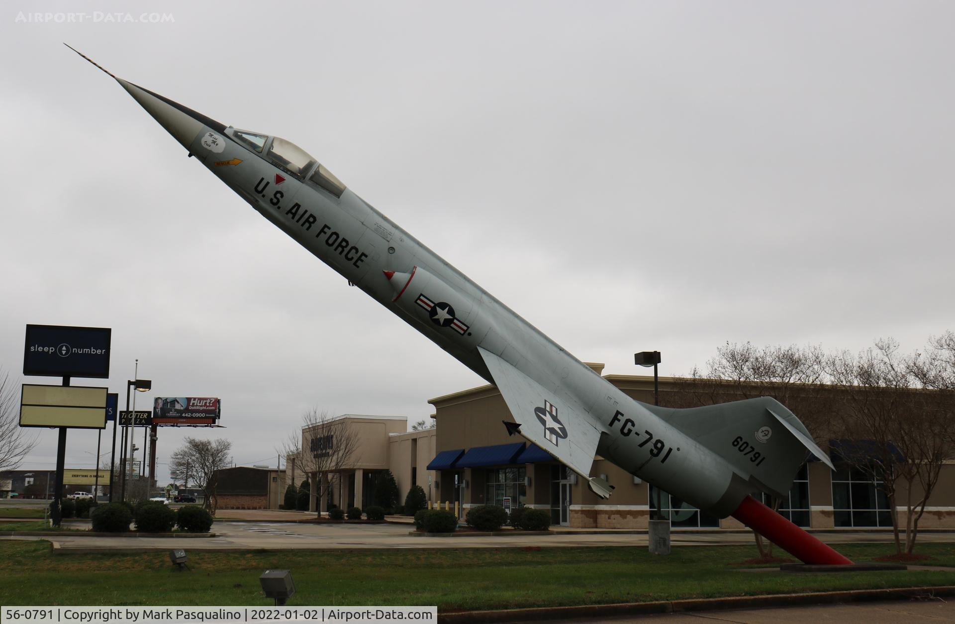 56-0791, 1956 Lockheed F-104A-20-LO C/N 183-1079, Lockheed F-104A Displayed in Alexandria, Louisiana