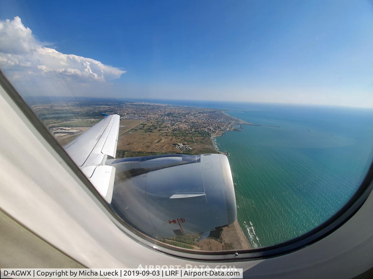 D-AGWX, 2013 Airbus A319-132 C/N 5569, Climbing out of Fiumicino (FCO-CGN)