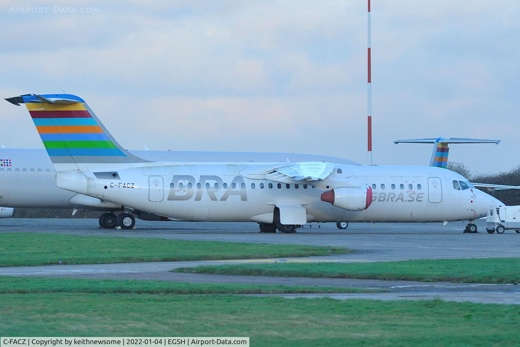 C-FACZ, British Aerospace BAe.146-100 C/N E3244, Formerly SE-DSR registered to Summit Air, Canada. Parked at Norwich.