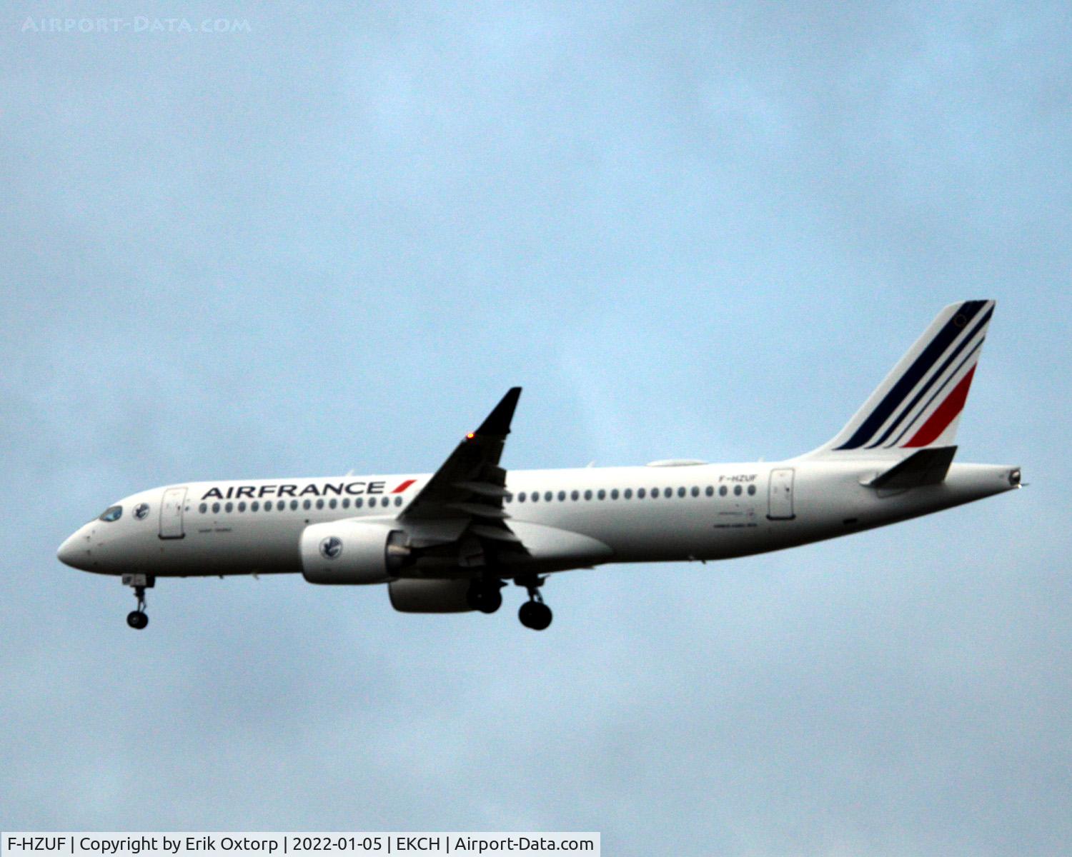 F-HZUF, 2021 Airbus A220-300 C/N 55149, F-HZUF landing rw 22L. First visit of an A220 from Air France