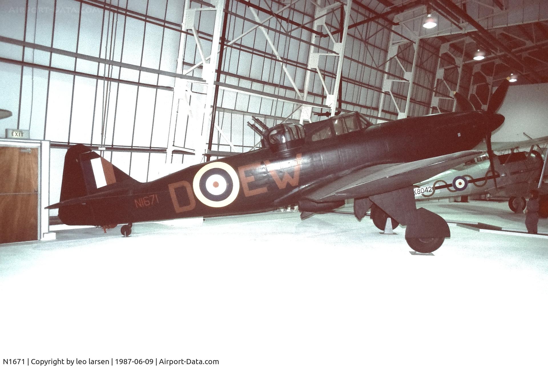 N1671, 1938 Boulton Paul Defiant I C/N Not found N1671, RAF Museum Hendon 9.6.1987