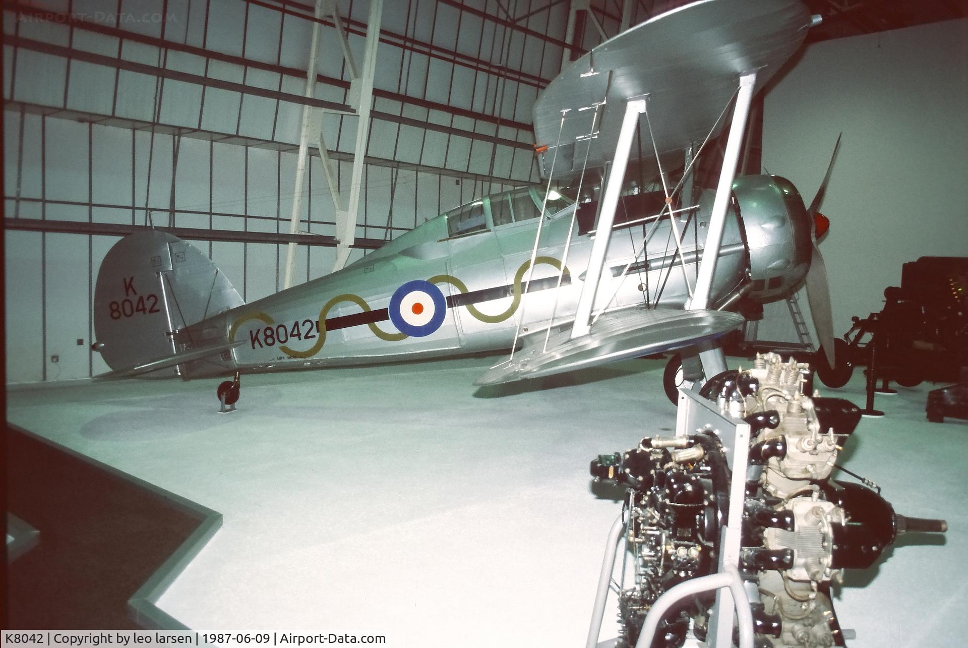 K8042, Gloster Gladiator Mk1 C/N Not found K8042, RAF Museum Hendon 9.6.1987