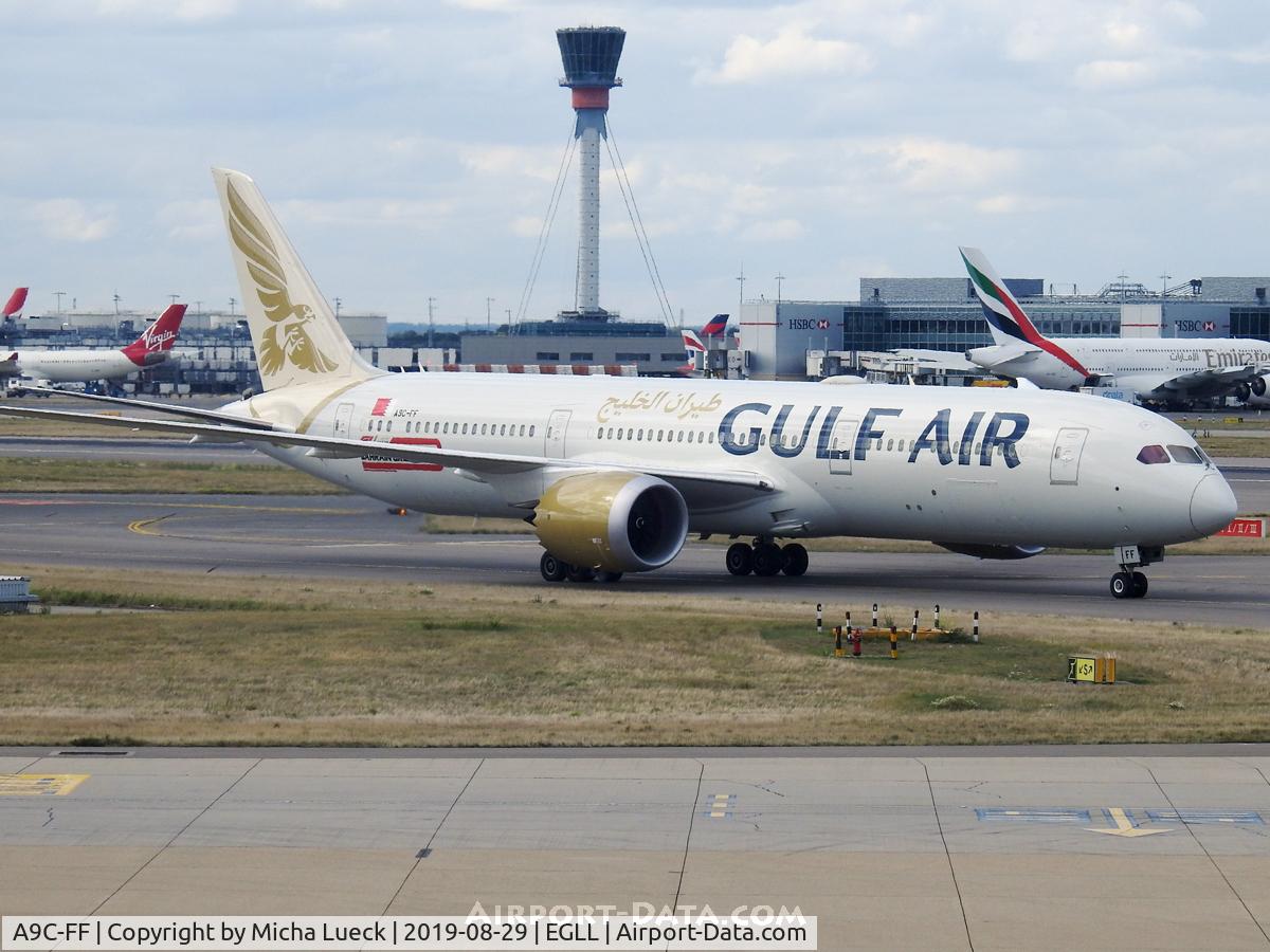 A9C-FF, 2019 Boeing 787-9 Dreamliner C/N 39985, At Heathrow