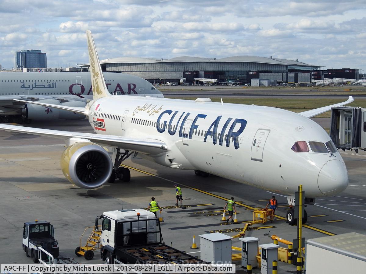 A9C-FF, 2019 Boeing 787-9 Dreamliner C/N 39985, At Heathrow