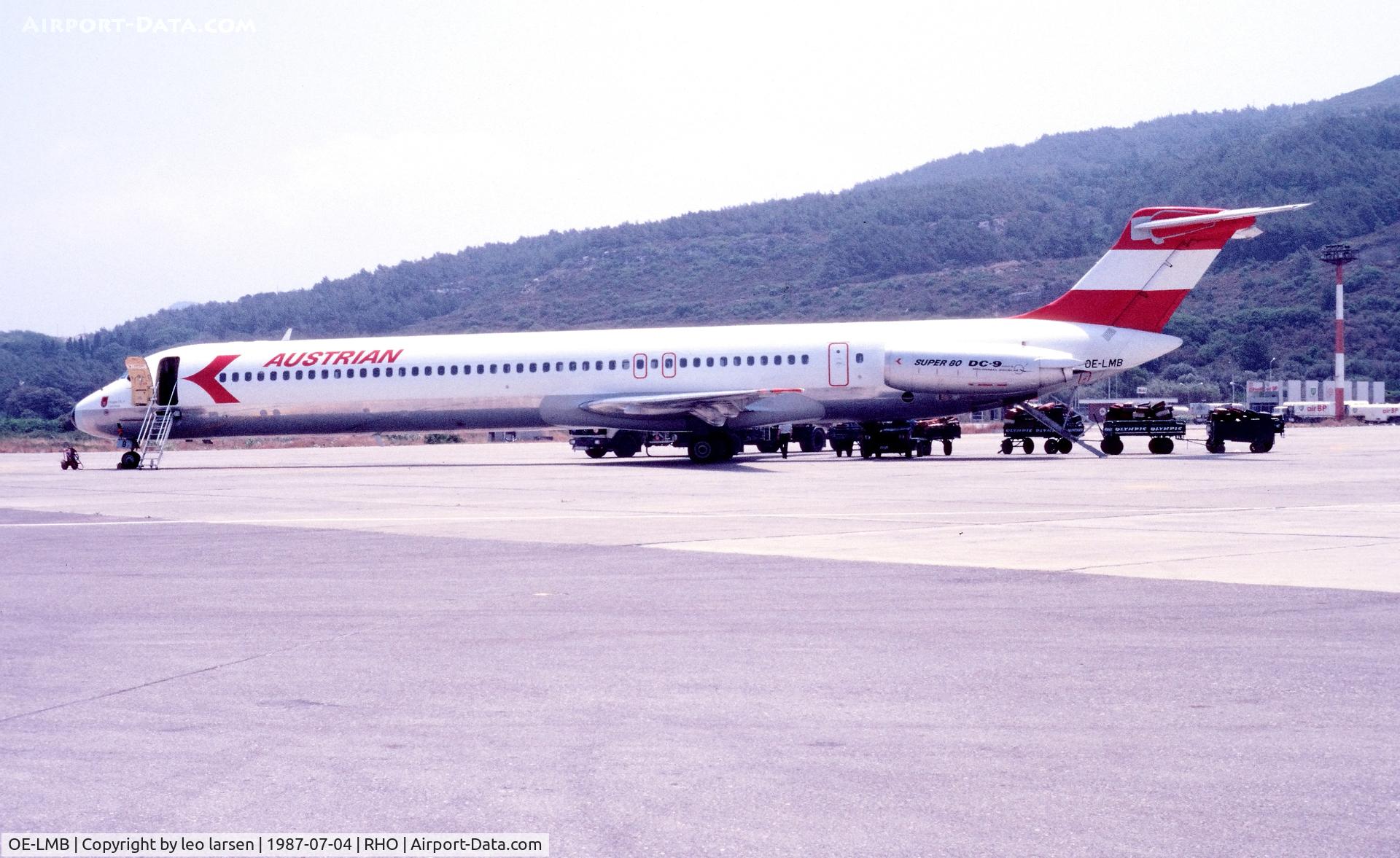 OE-LMB, 1985 McDonnell Douglas MD-82 (DC-9-82) C/N 49279, Rhoders 4.7.1987