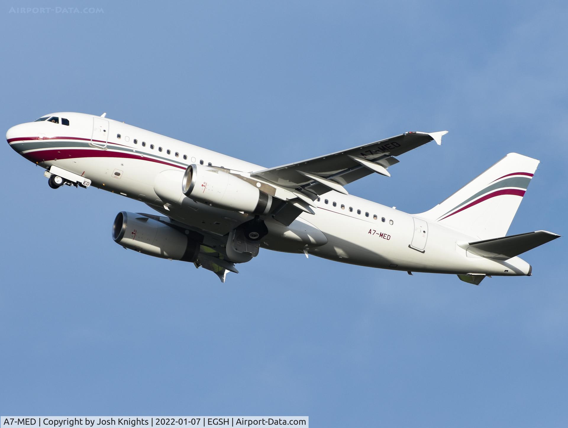 A7-MED, 2009 Airbus A319-133LR C/N 4114, Departing After Respray Into New Livery.