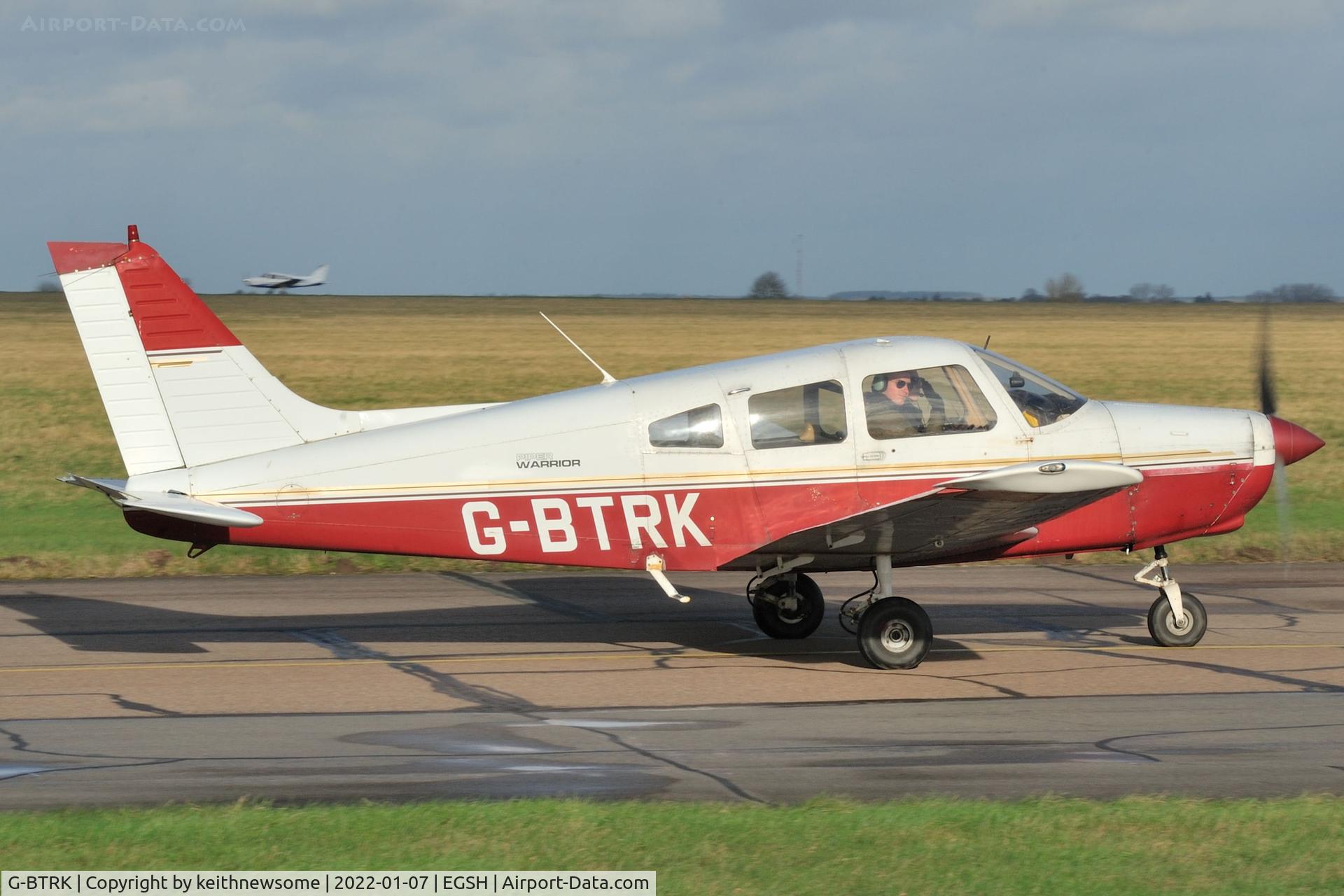 G-BTRK, 1982 Piper PA-28-161 Cherokee Warrior III C/N 28-8216206, Leaving Norwich.
