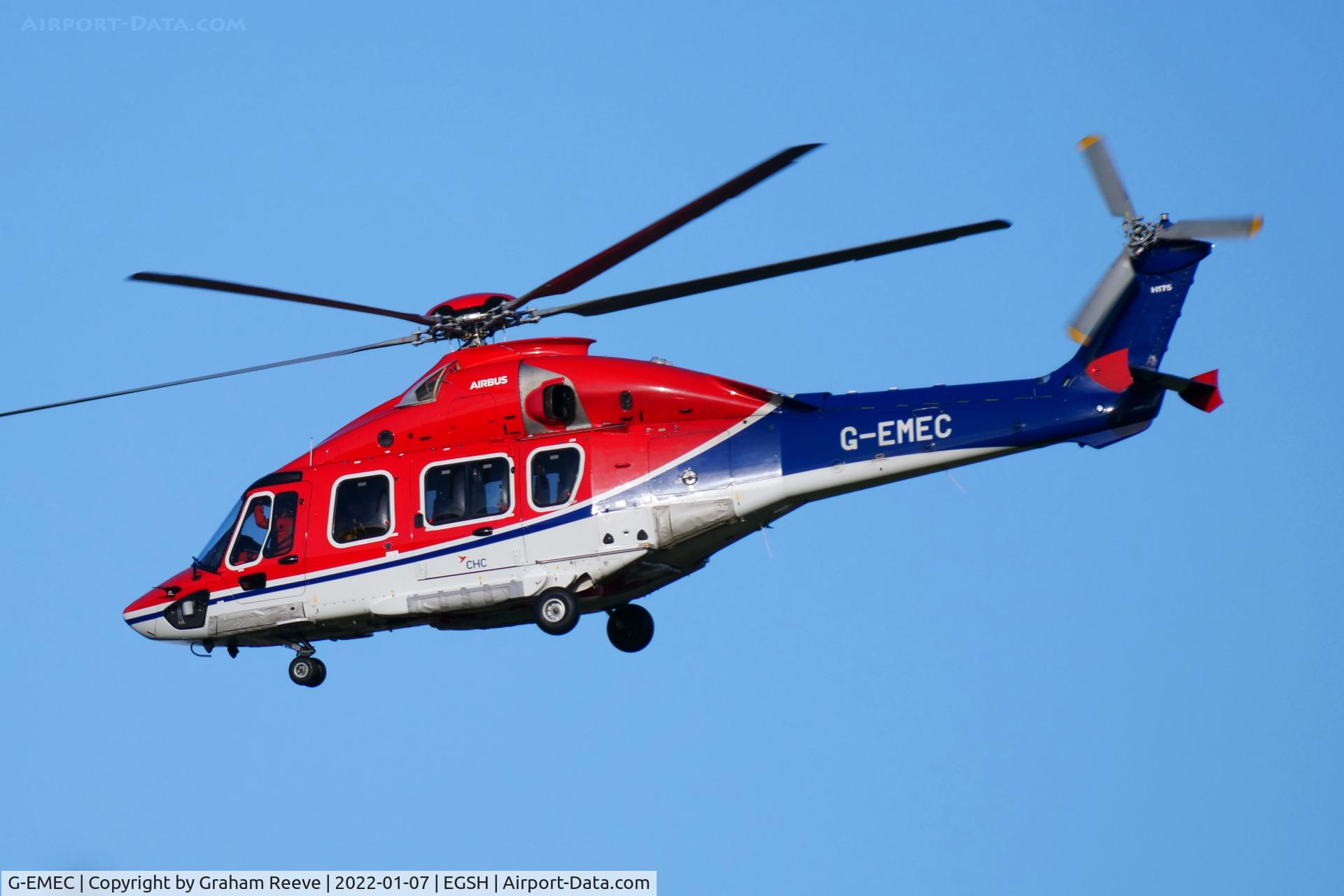 G-EMEC, 2018 Airbus Helicopters EC-175B C/N 5031, Departing from Norwich.
