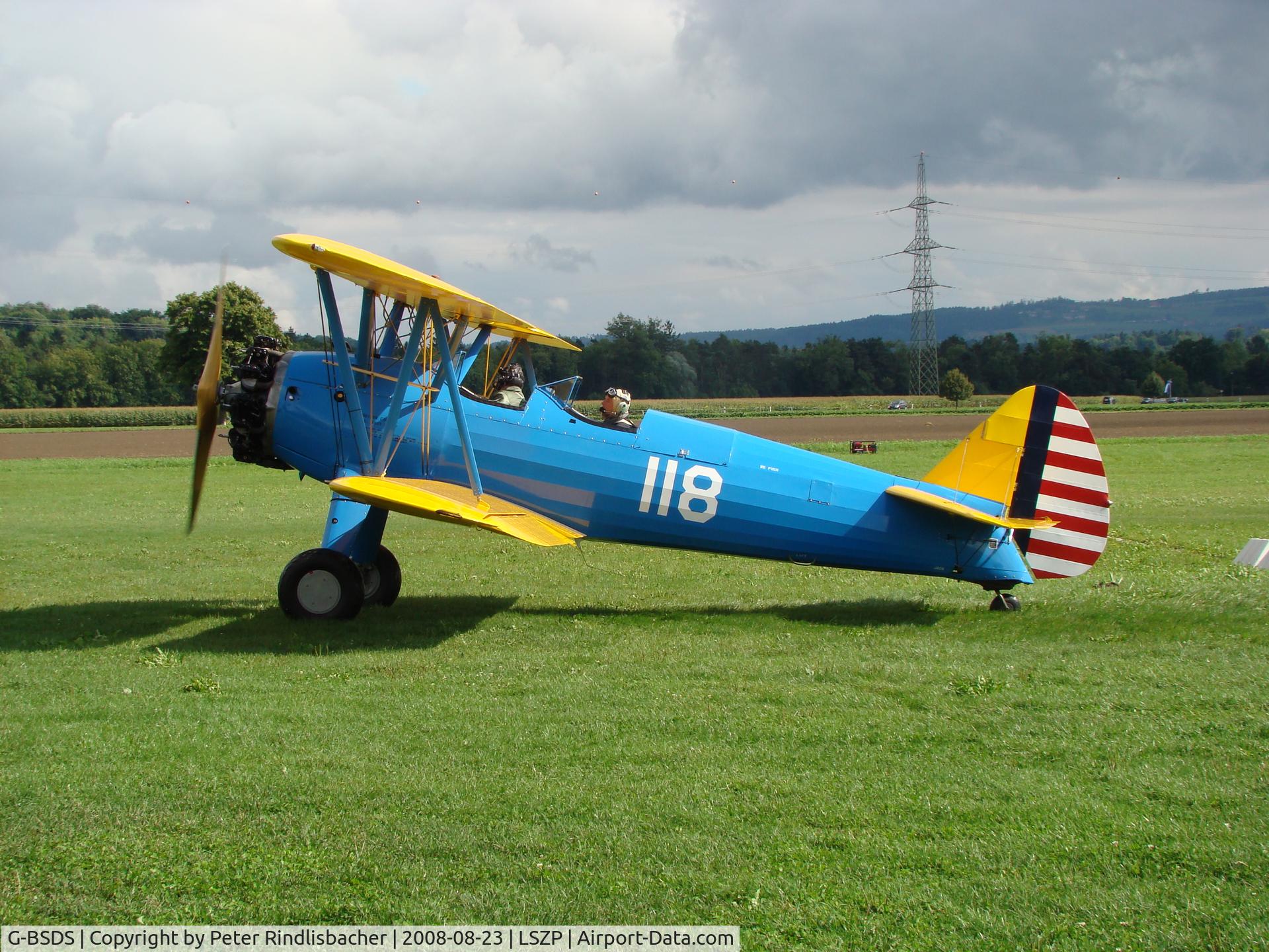 G-BSDS, 1938 Boeing E75 C/N 75-118, 23.8.2008 at the airfield Biel-Kappelen LSZP, Switzerland
