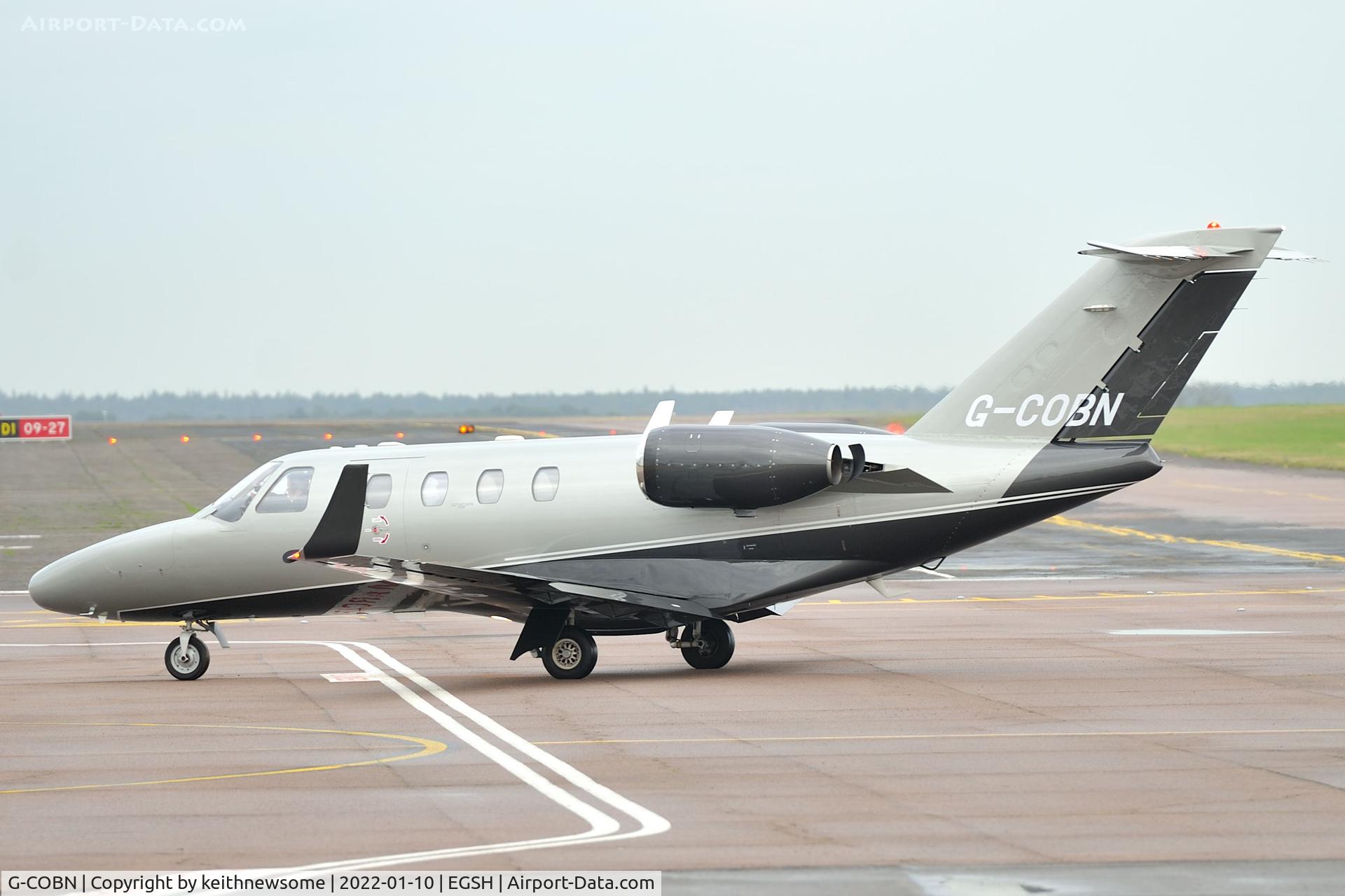G-COBN, 2001 Cessna 525 CitationJet CJ1 C/N 525-0429, Arriving at Norwich from Dublin.