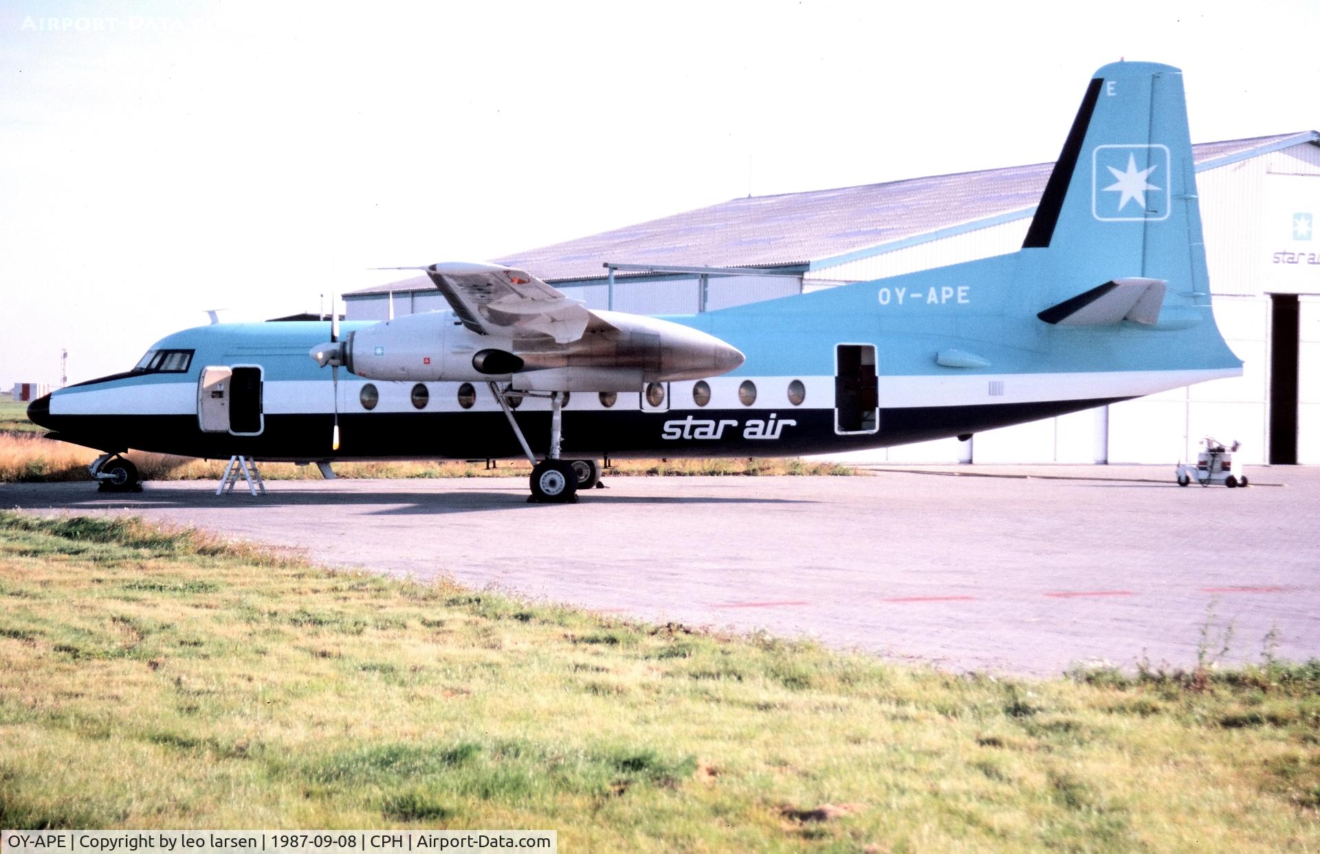 OY-APE, 1970 Fokker F.27-600 Friendship C/N 10443, Copenhagen 8.9.1987
