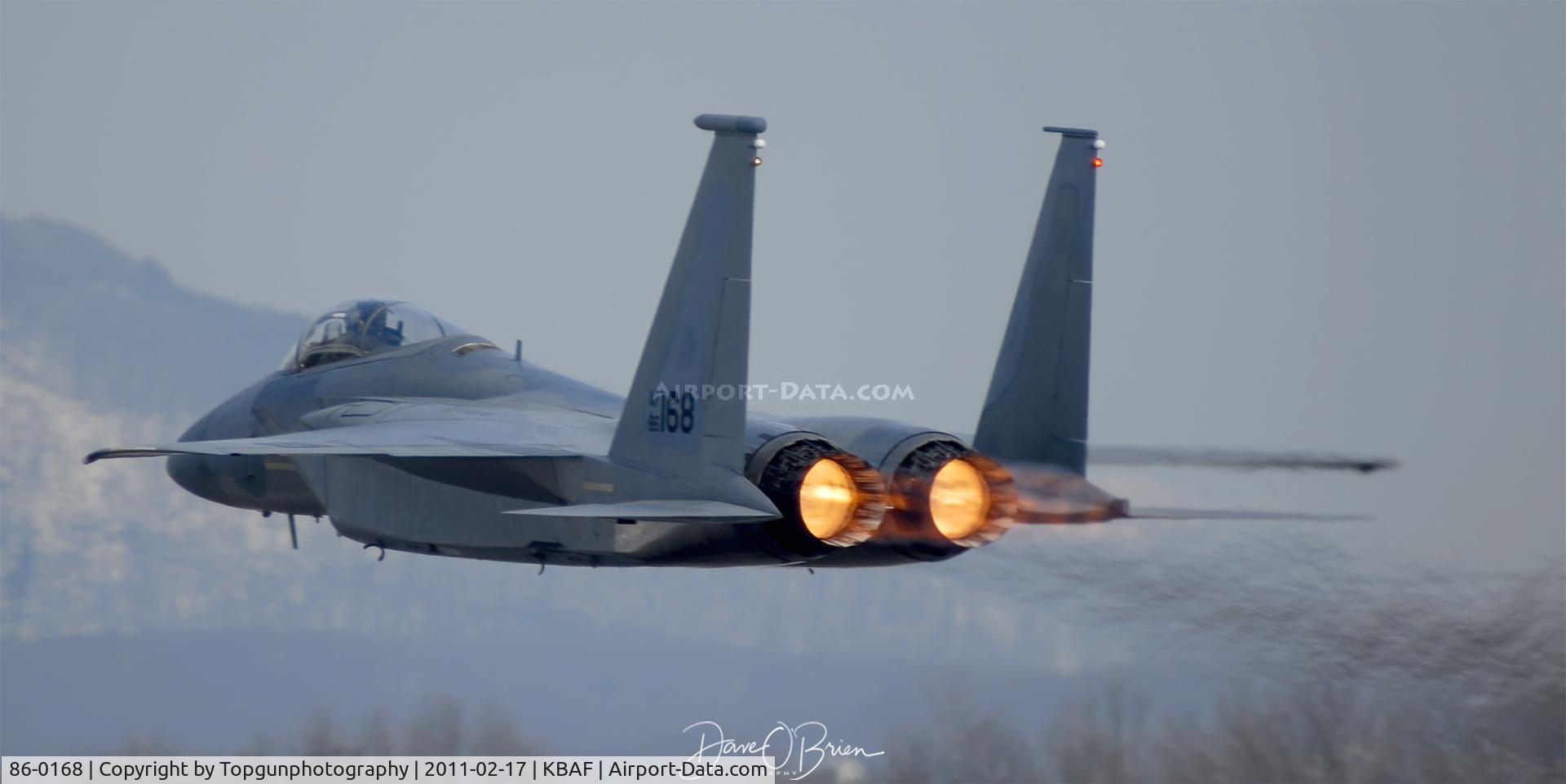 86-0168, 1987 McDonnell Douglas F-15C Eagle C/N 1017/C396, New C model Eagle departs for the 104th FW.
