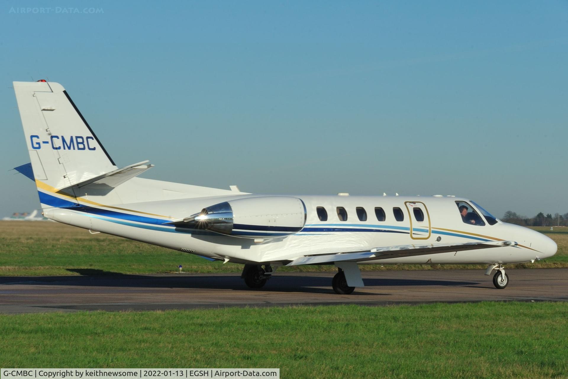 G-CMBC, 2000 Cessna 550 Citation Bravo C/N 550-0951, Leaving Norwich for Staverton.