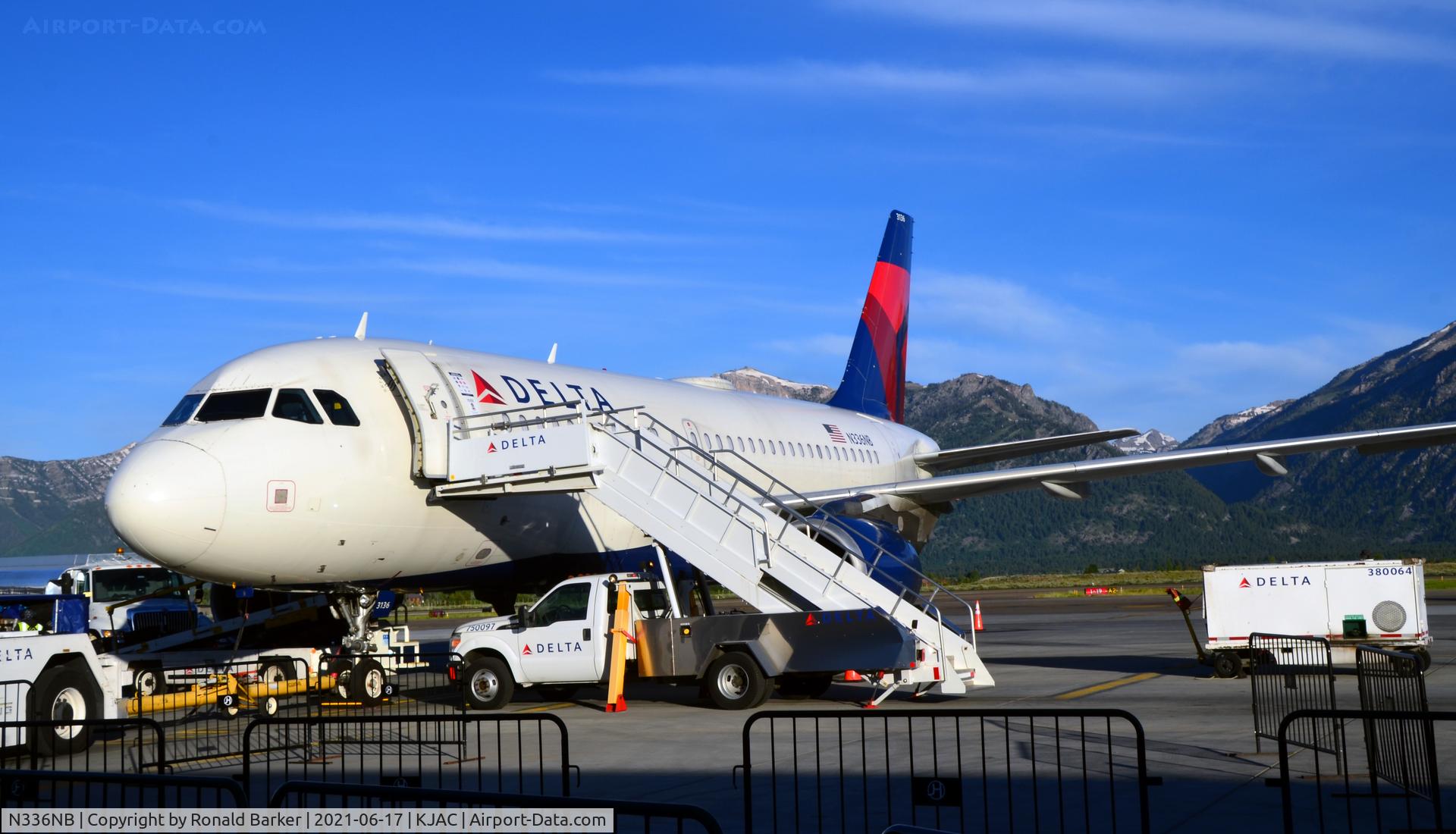 N336NB, 2002 Airbus A319-114 C/N 1683, At the gate Jackson Hole, WY